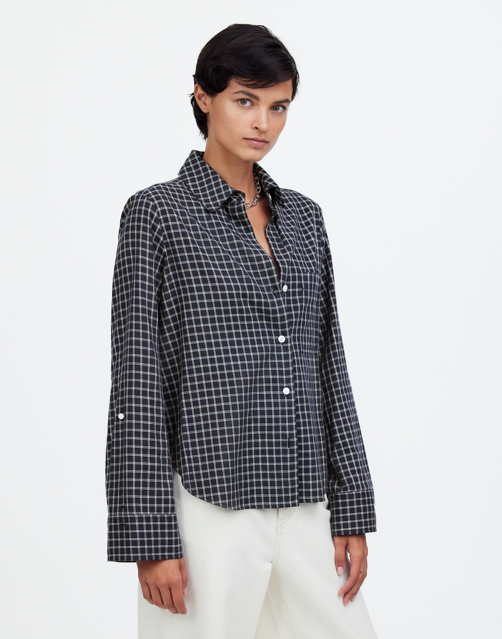 Easy Y-Neck Button-Up Shirt
