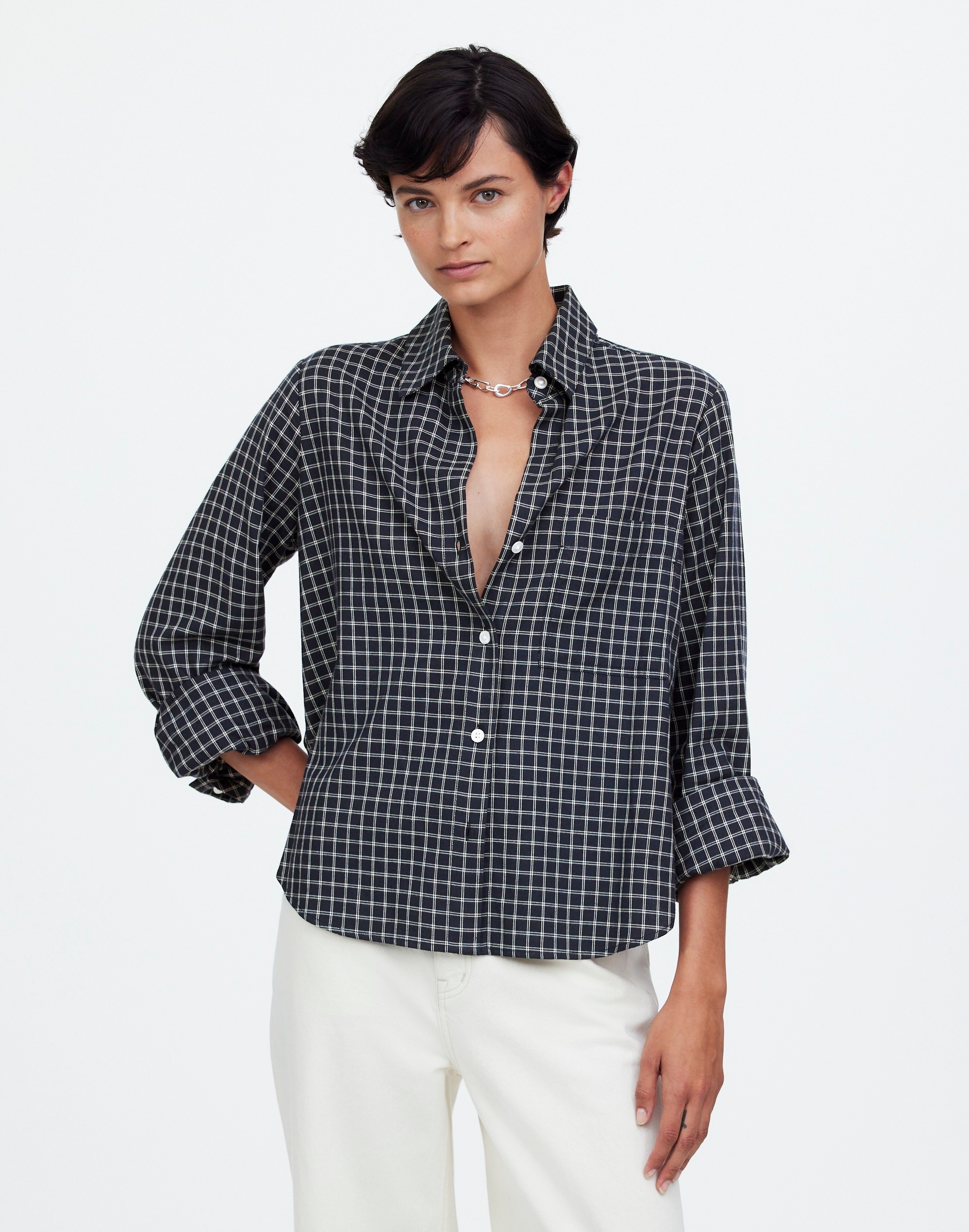 Easy Y-Neck Button-Up Shirt