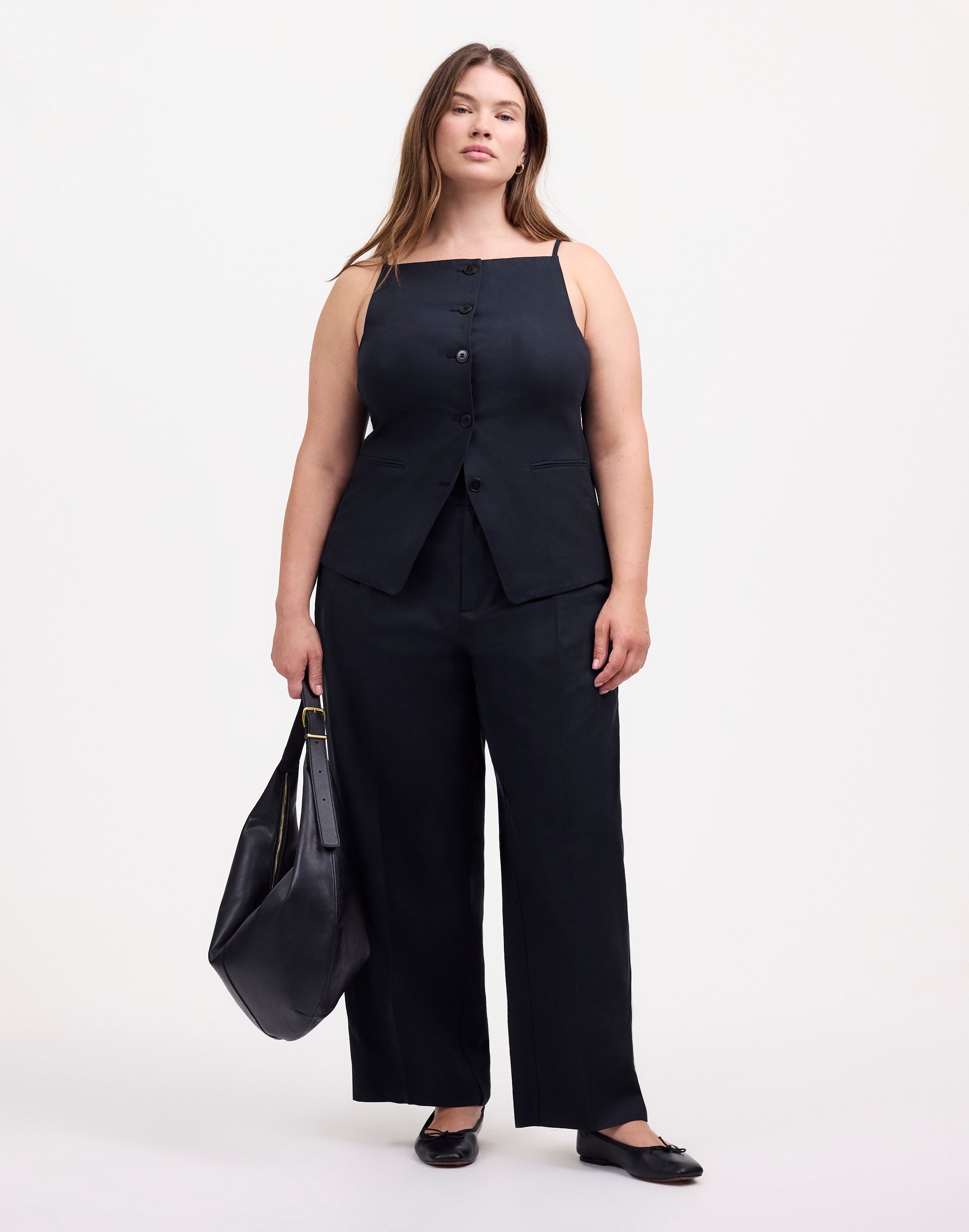 plus slouchy straight pants in drapey twill