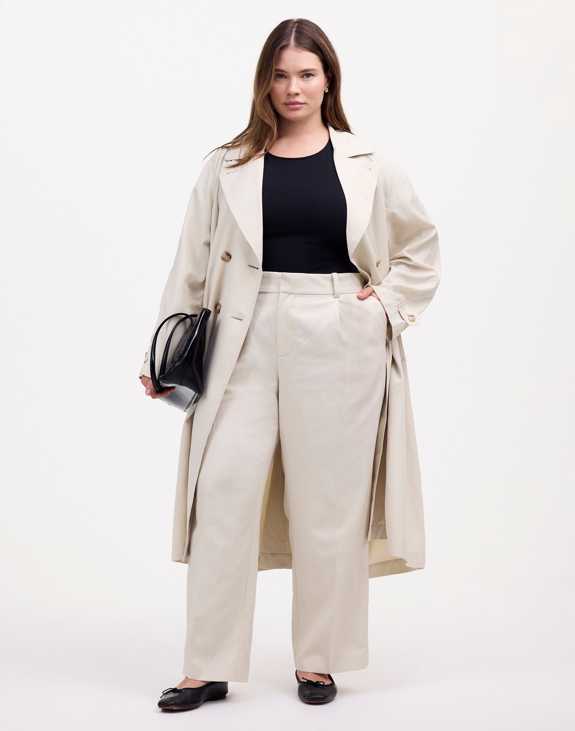Plus Slouchy Straight Pants in Drapey Twill