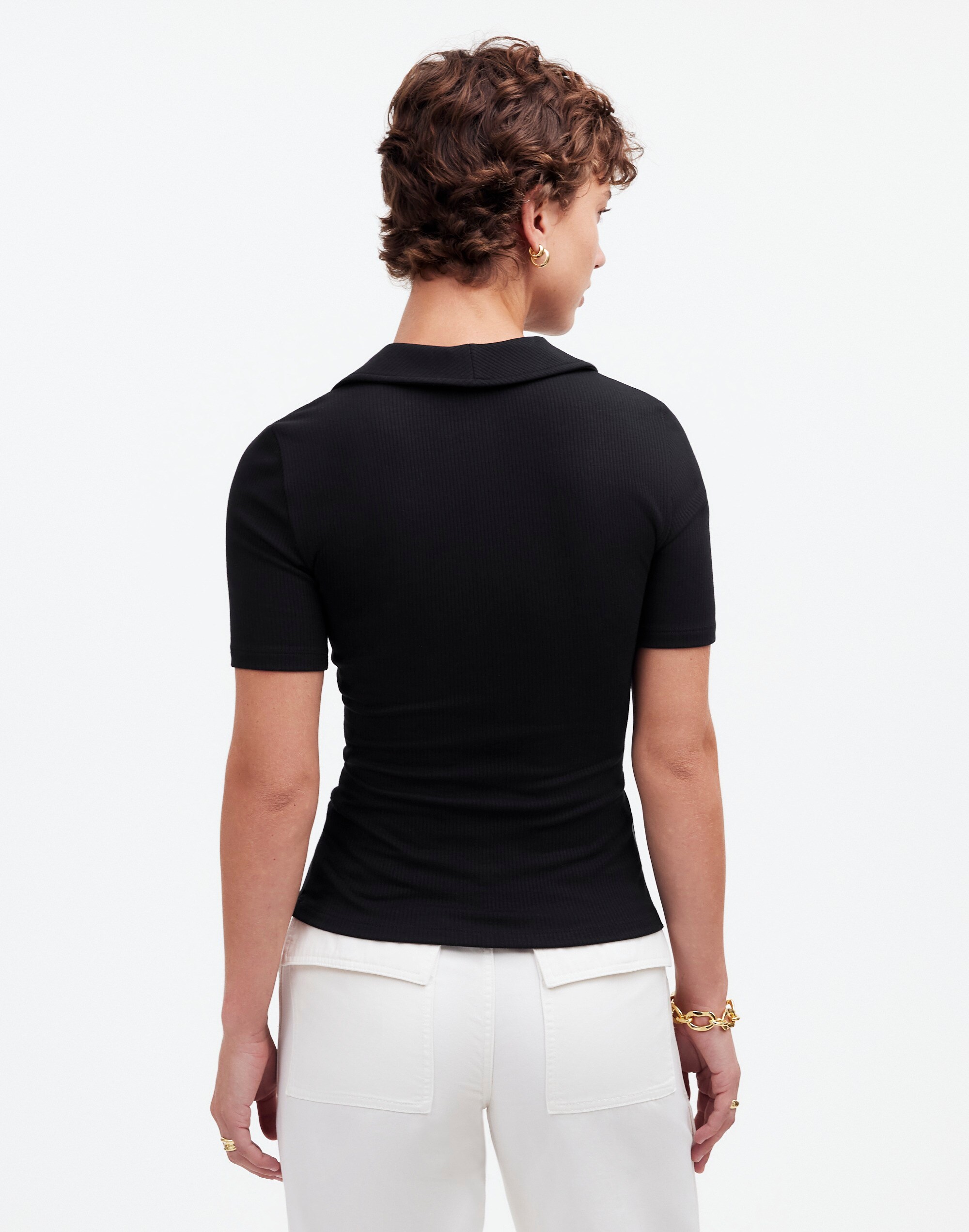 Drapey Rib Short-Sleeve Polo Top