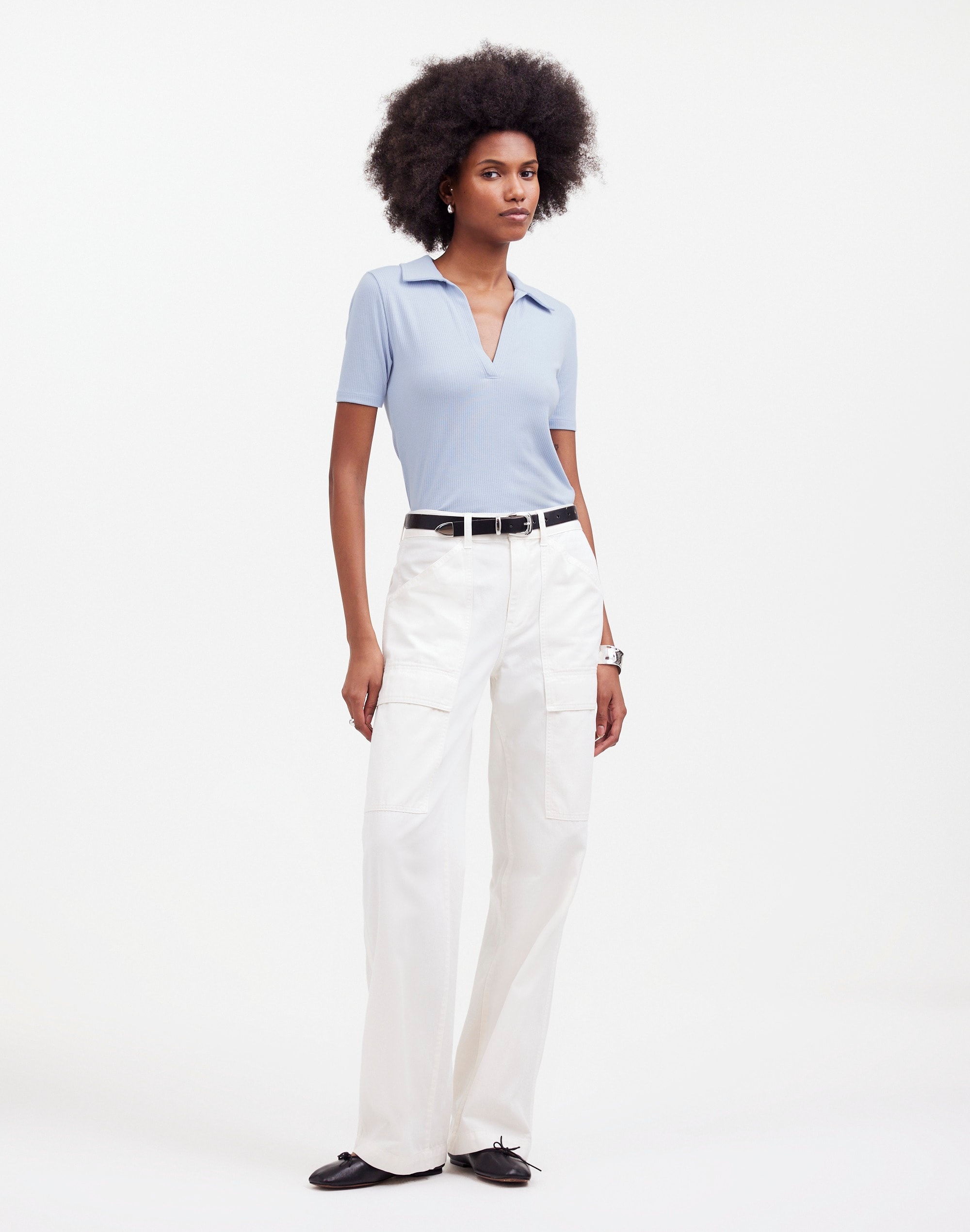 Drapey Rib Short-Sleeve Polo Top