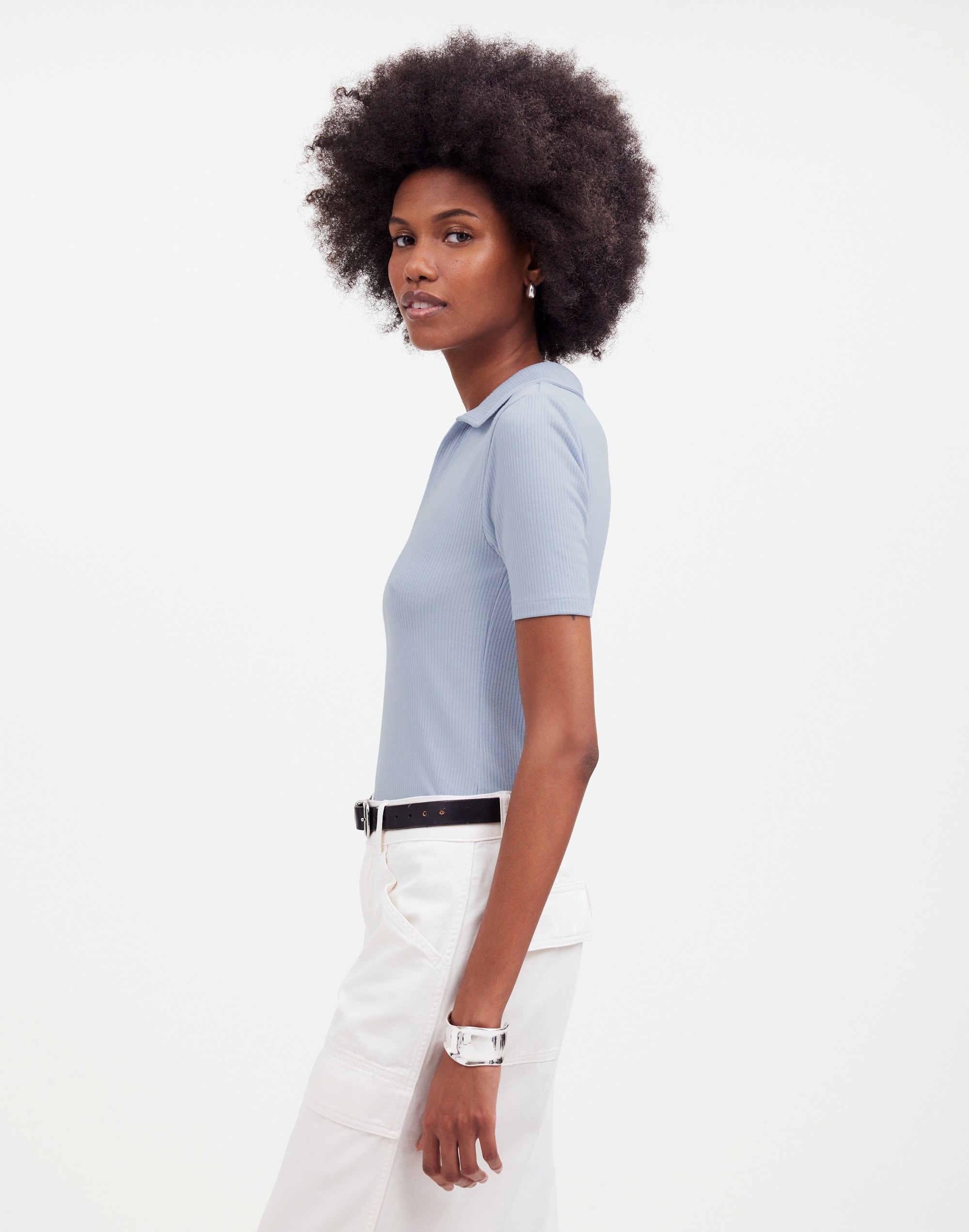 Drapey Rib Short-Sleeve Polo Top