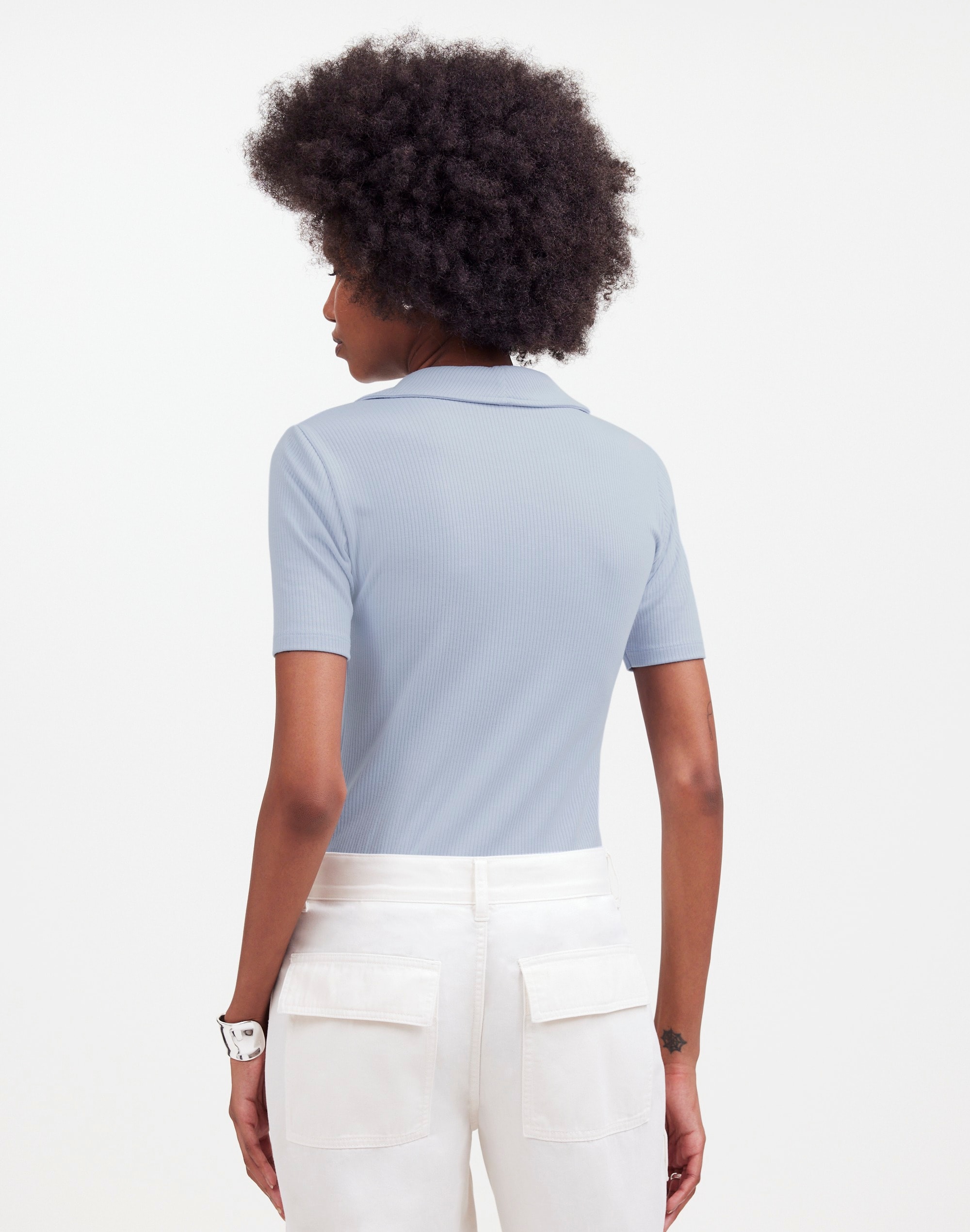 Drapey Rib Short-Sleeve Polo Top