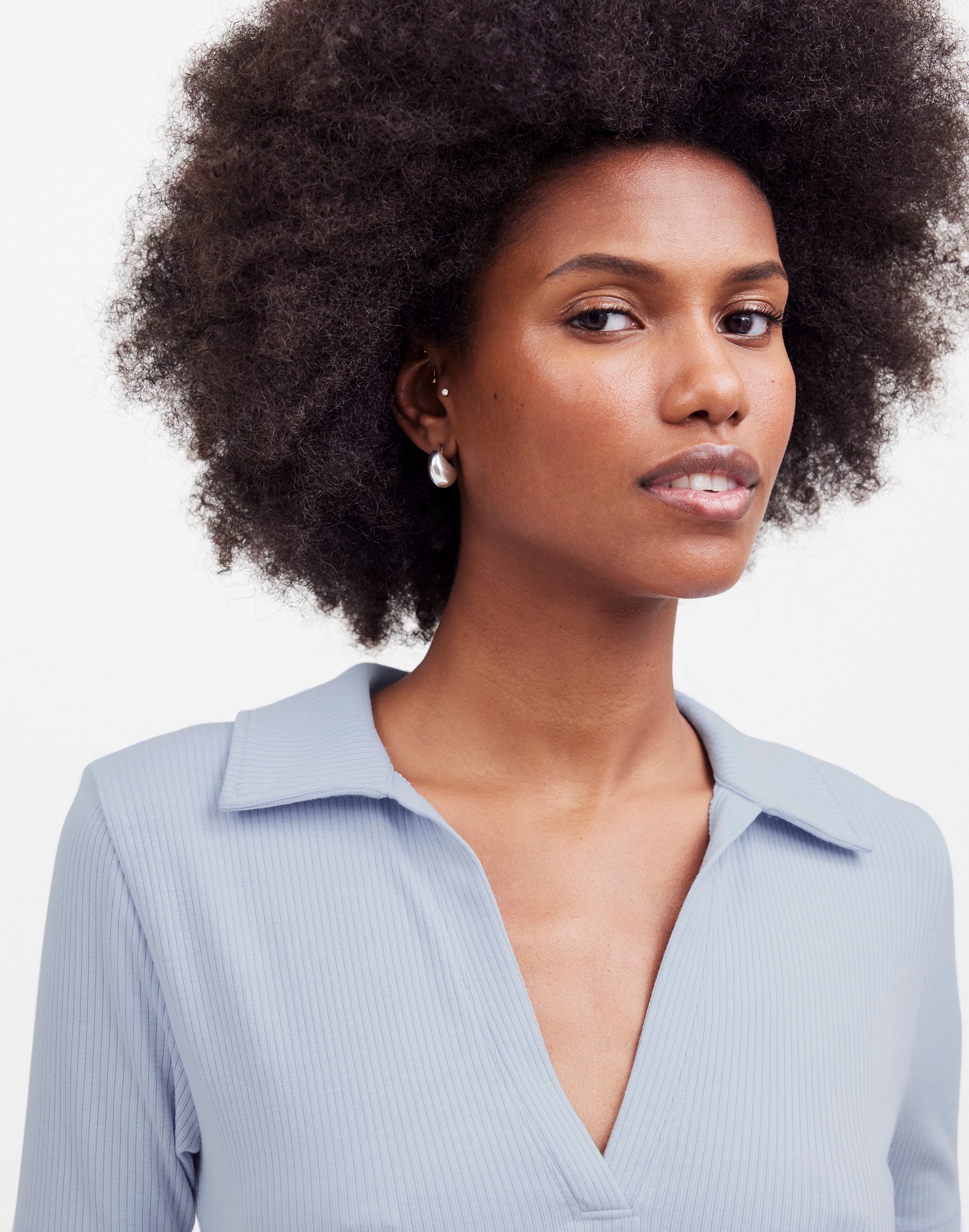 Drapey Rib Short-Sleeve Polo Top