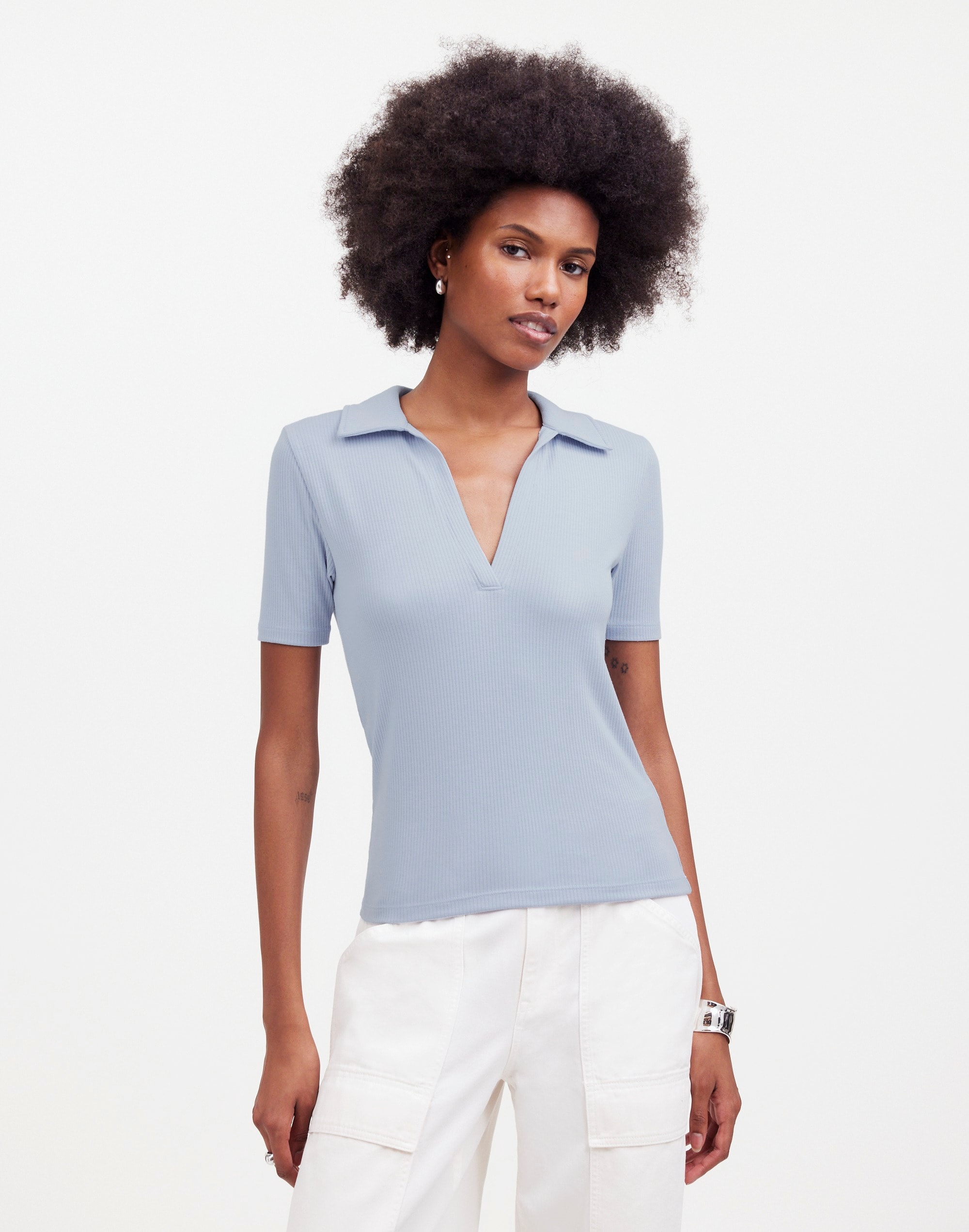 Drapey Rib Short-Sleeve Polo Top