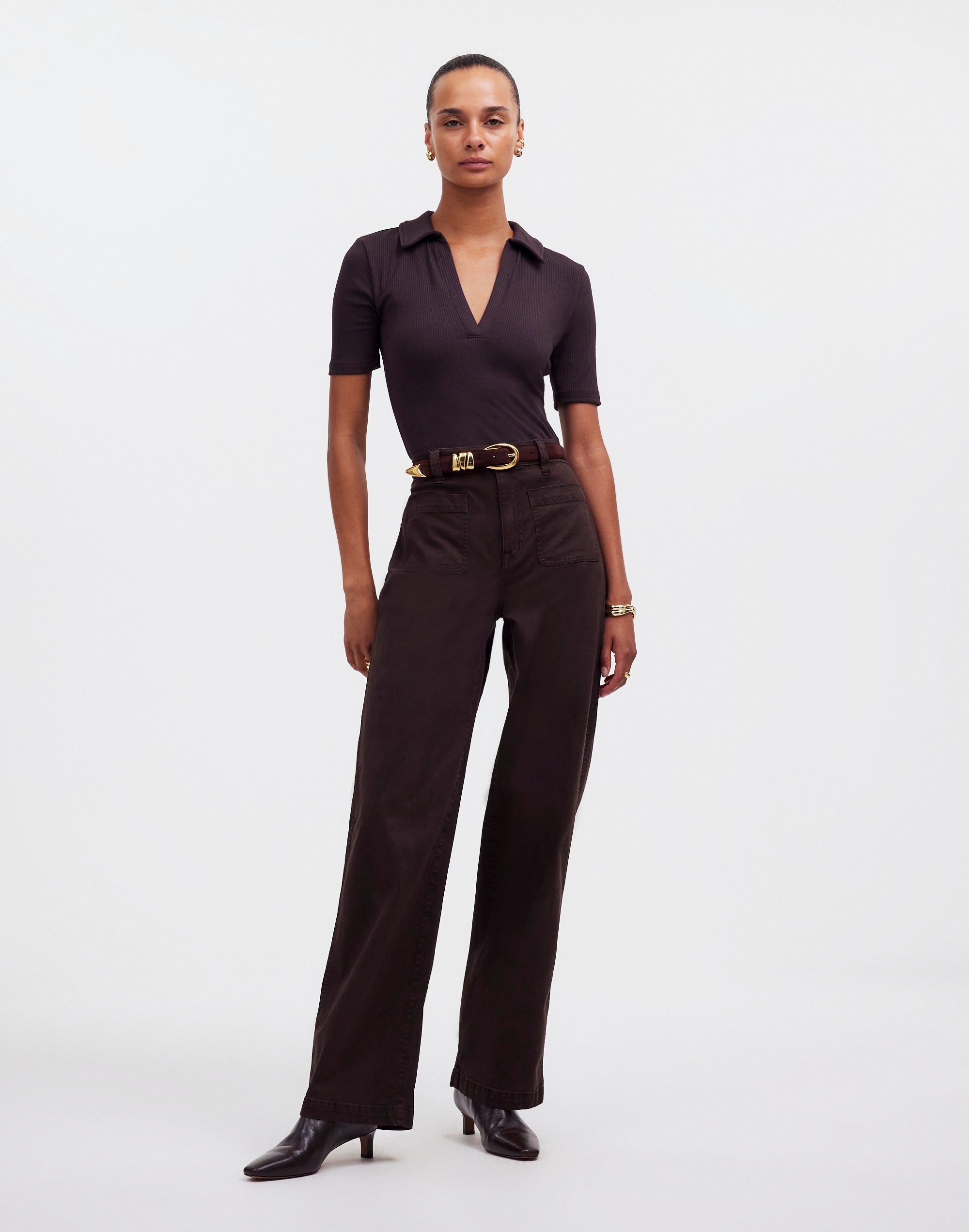 Drapey Rib Short-Sleeve Polo Top