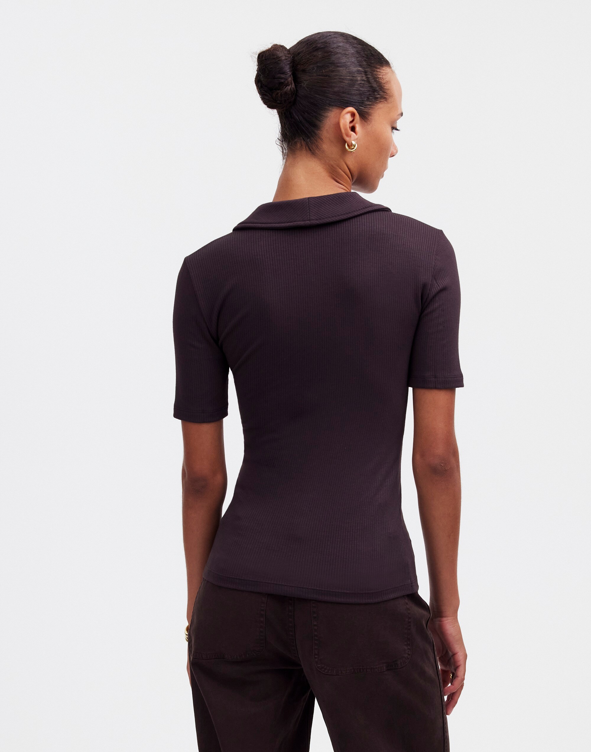 Drapey Rib Short-Sleeve Polo Top