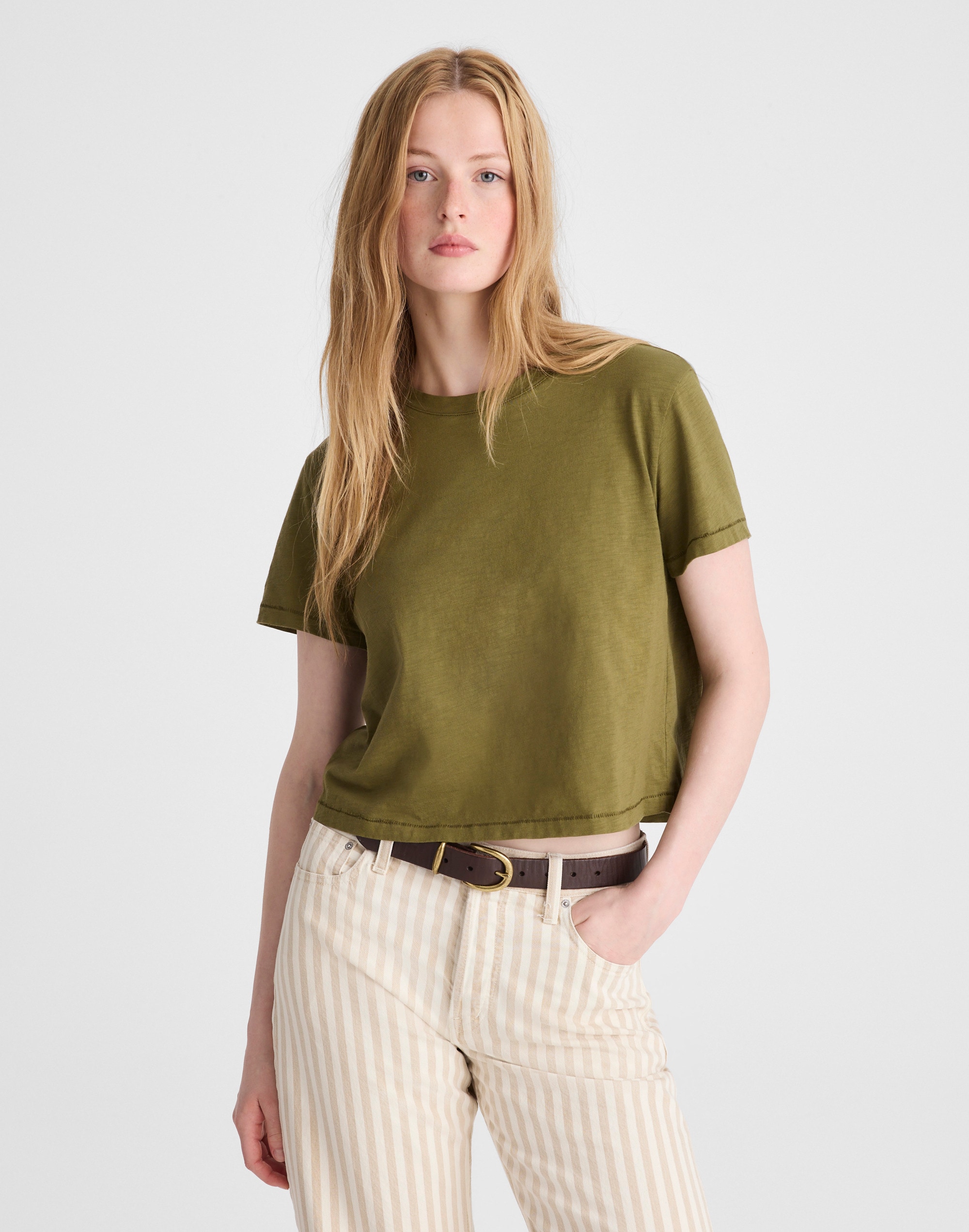 Madewell The Easy Crop Crewneck Tee In Green