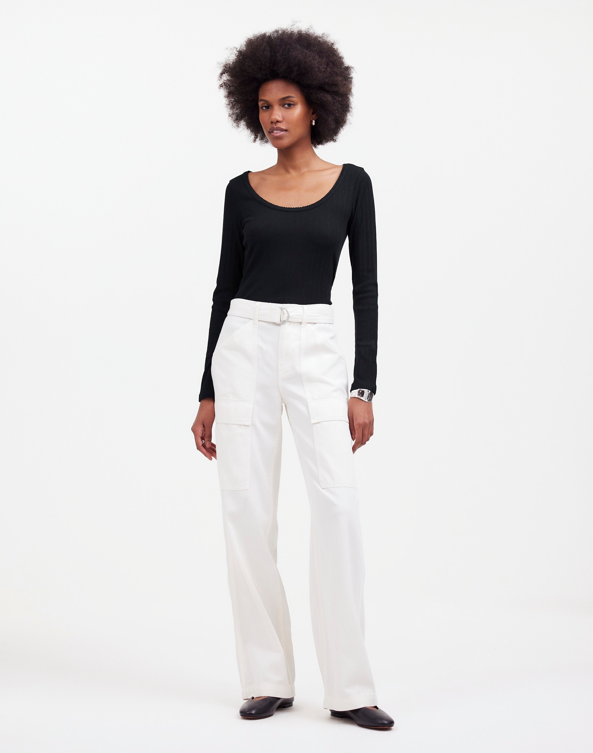 Pointelle Long-Sleeve Scoopneck Tee