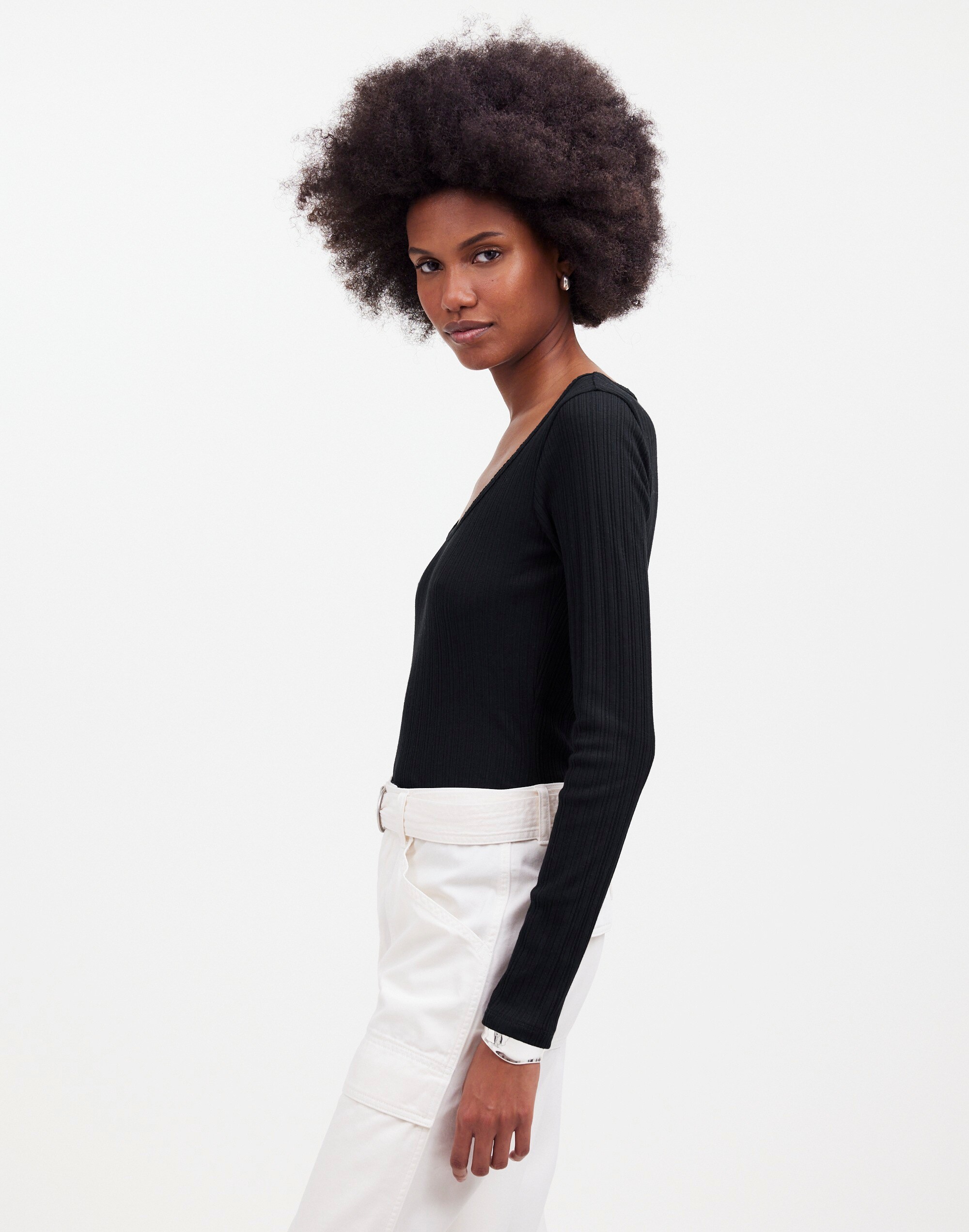 Pointelle Long-Sleeve Scoopneck Tee
