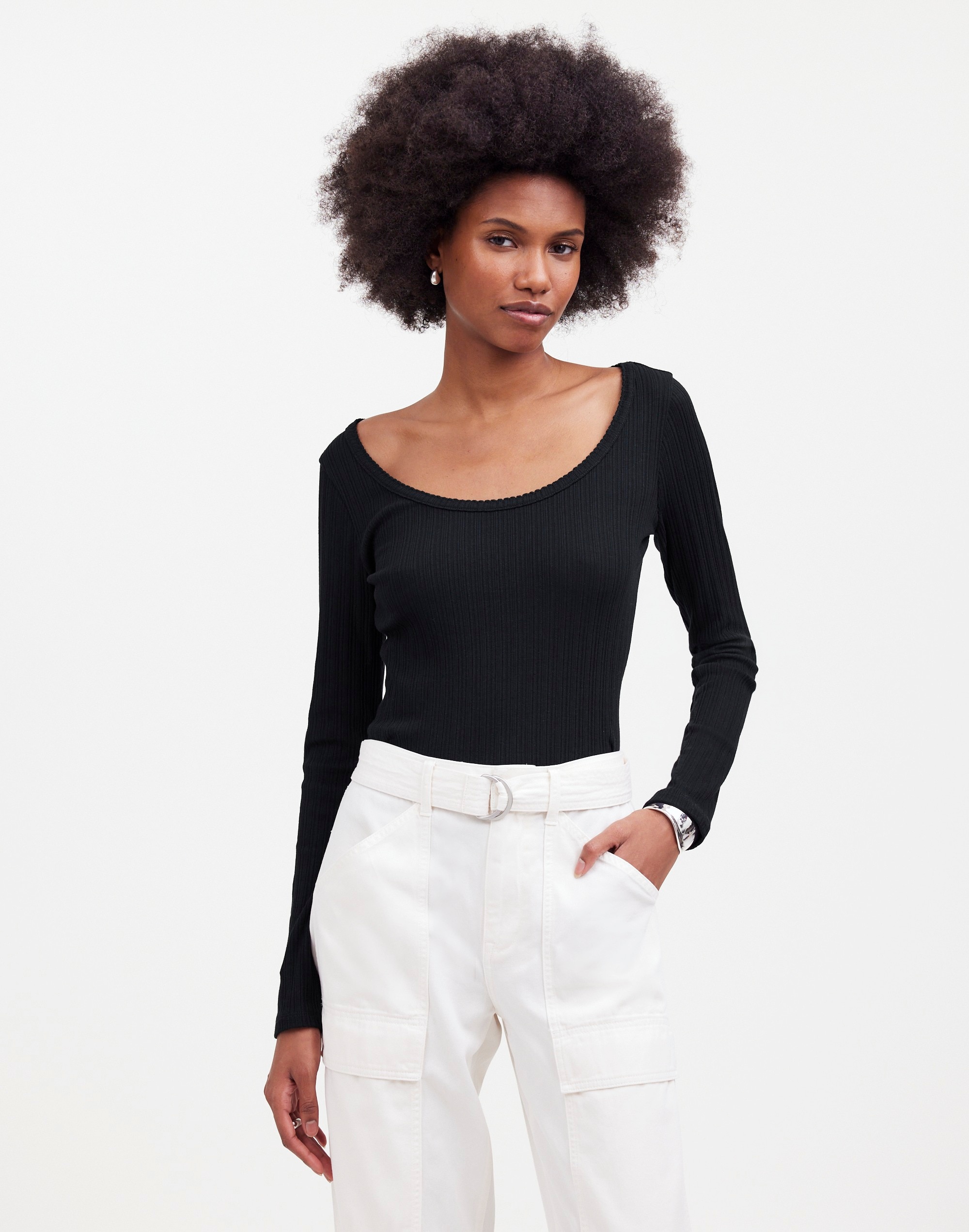 Pointelle Long-Sleeve Scoopneck Tee