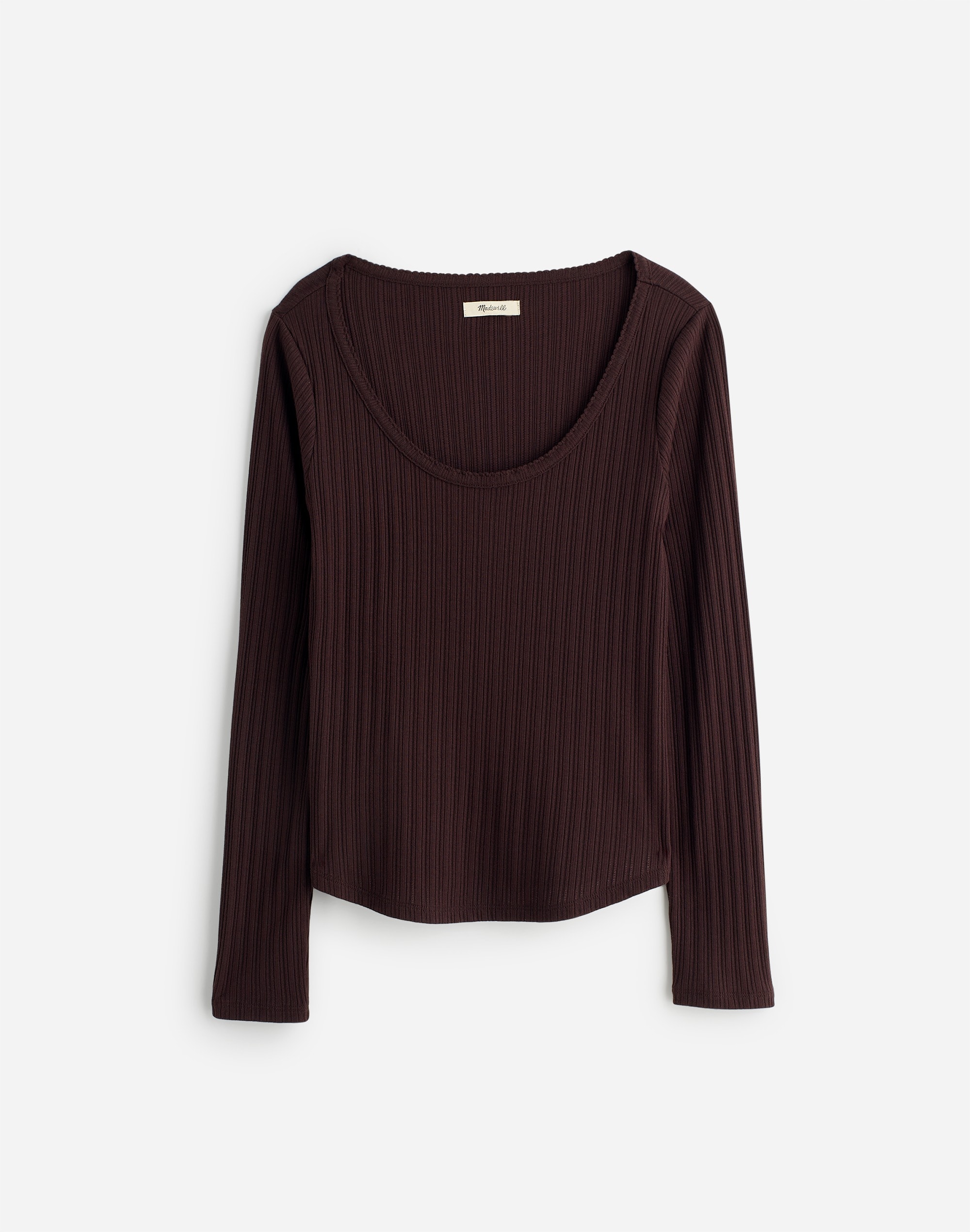 Pointelle Long-Sleeve Scoopneck Tee in dark carob image 1