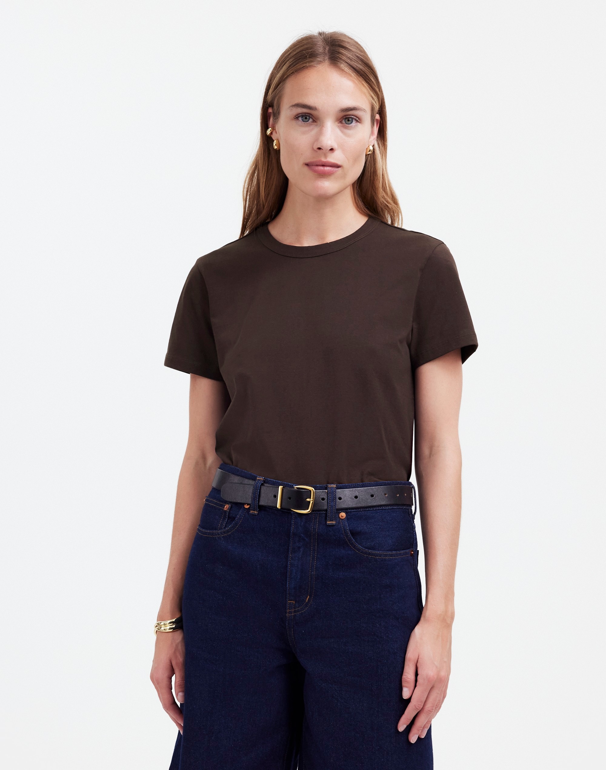 The Perfect Crewneck Tee in Allday Jersey in dark carob image 1