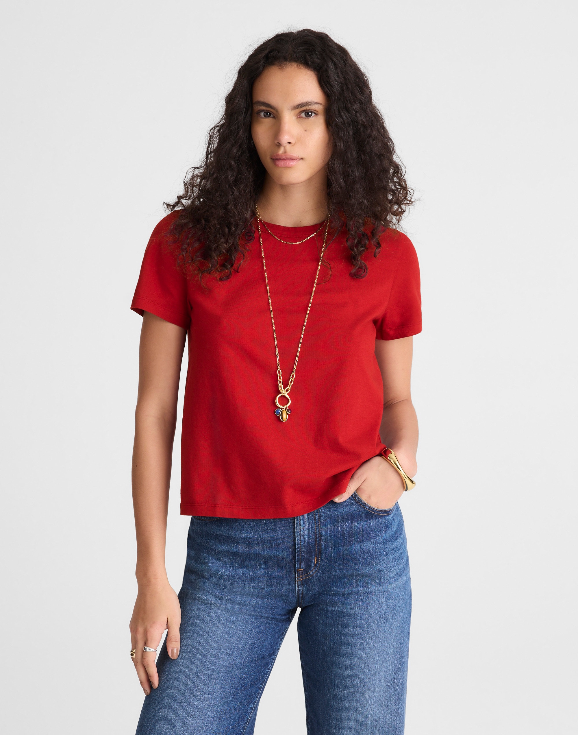 Madewell The Perfect Crewneck Tee In Red
