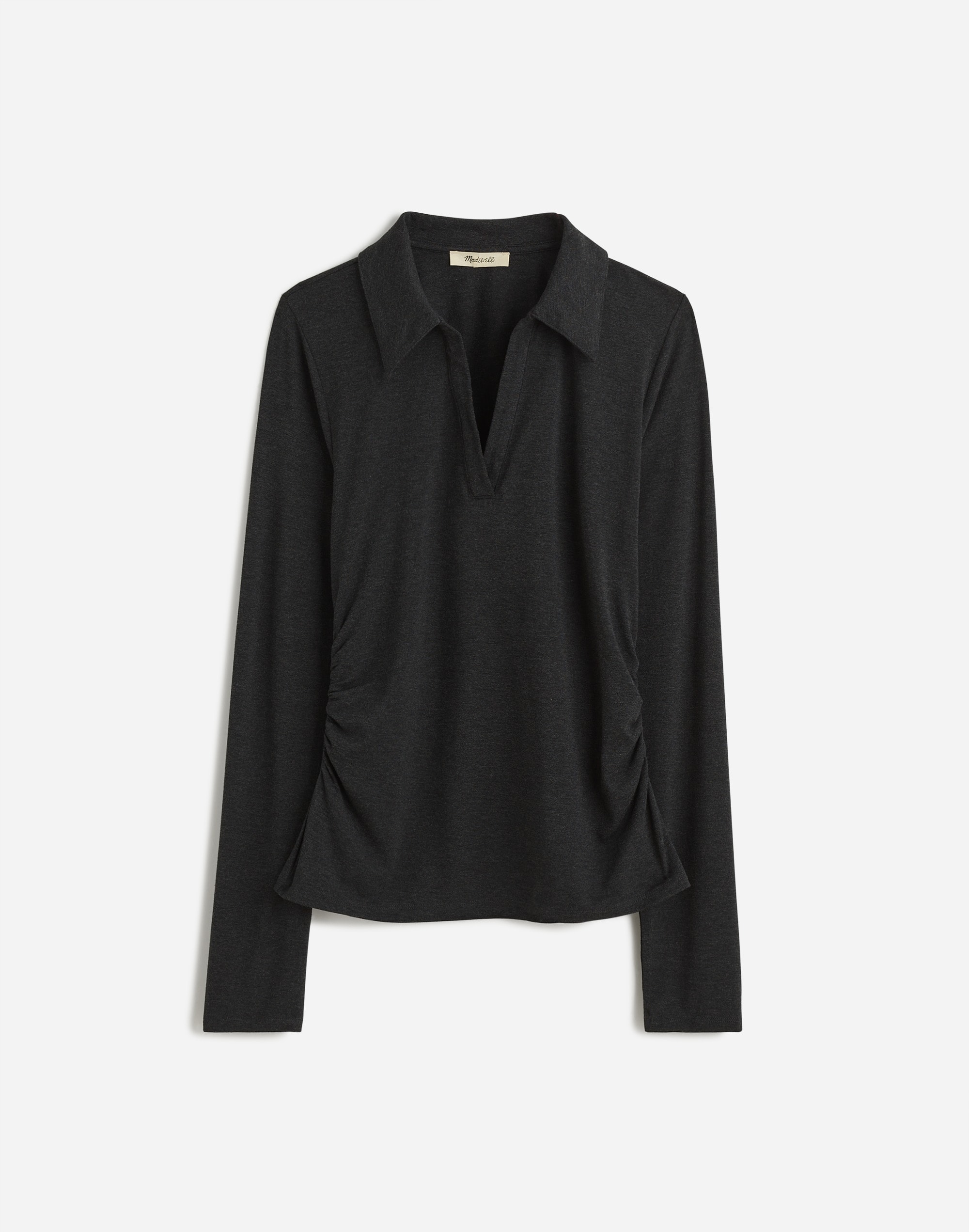 Side-Cinch Long-Sleeve Polo Top