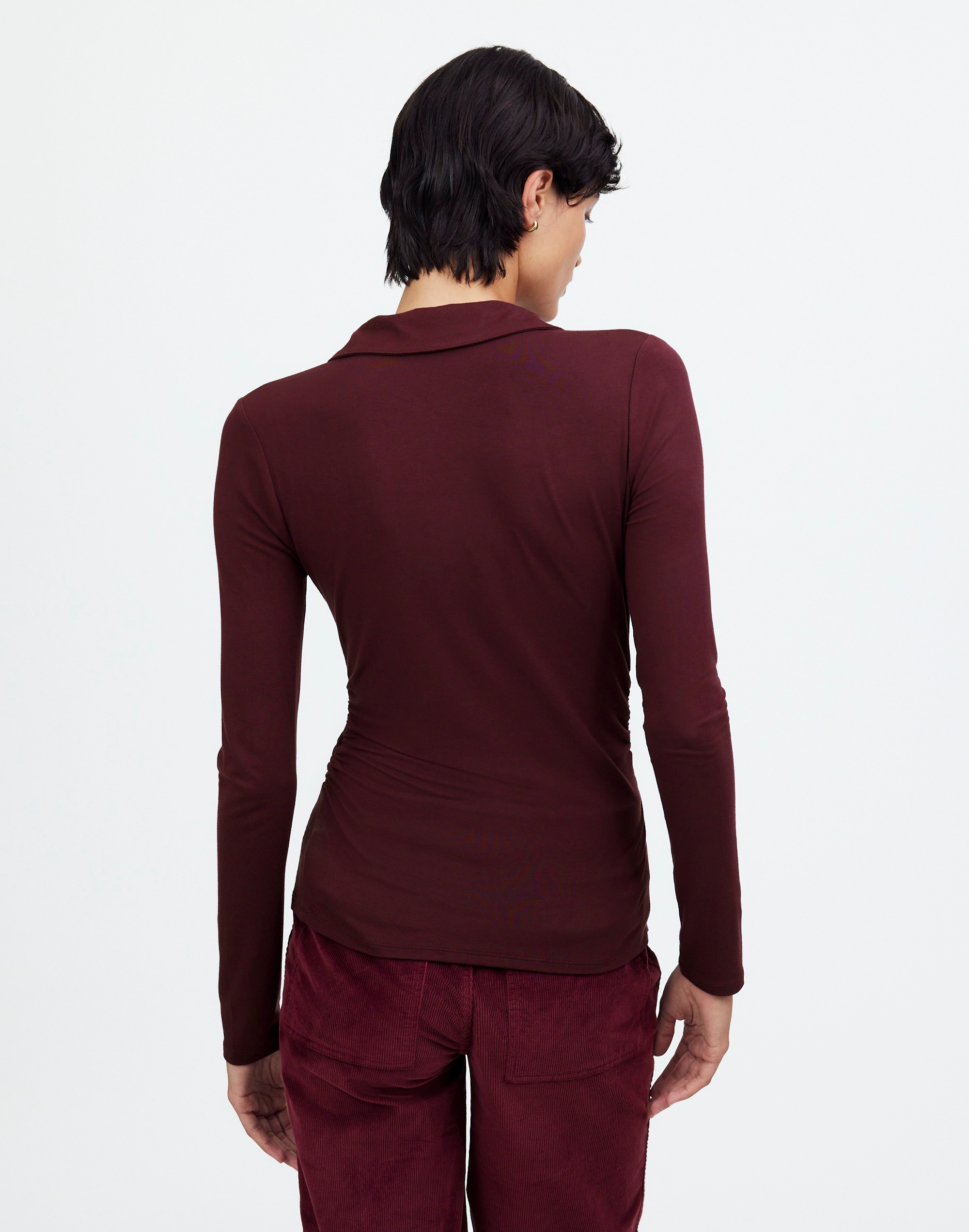 Side-Cinch Long-Sleeve Polo Top