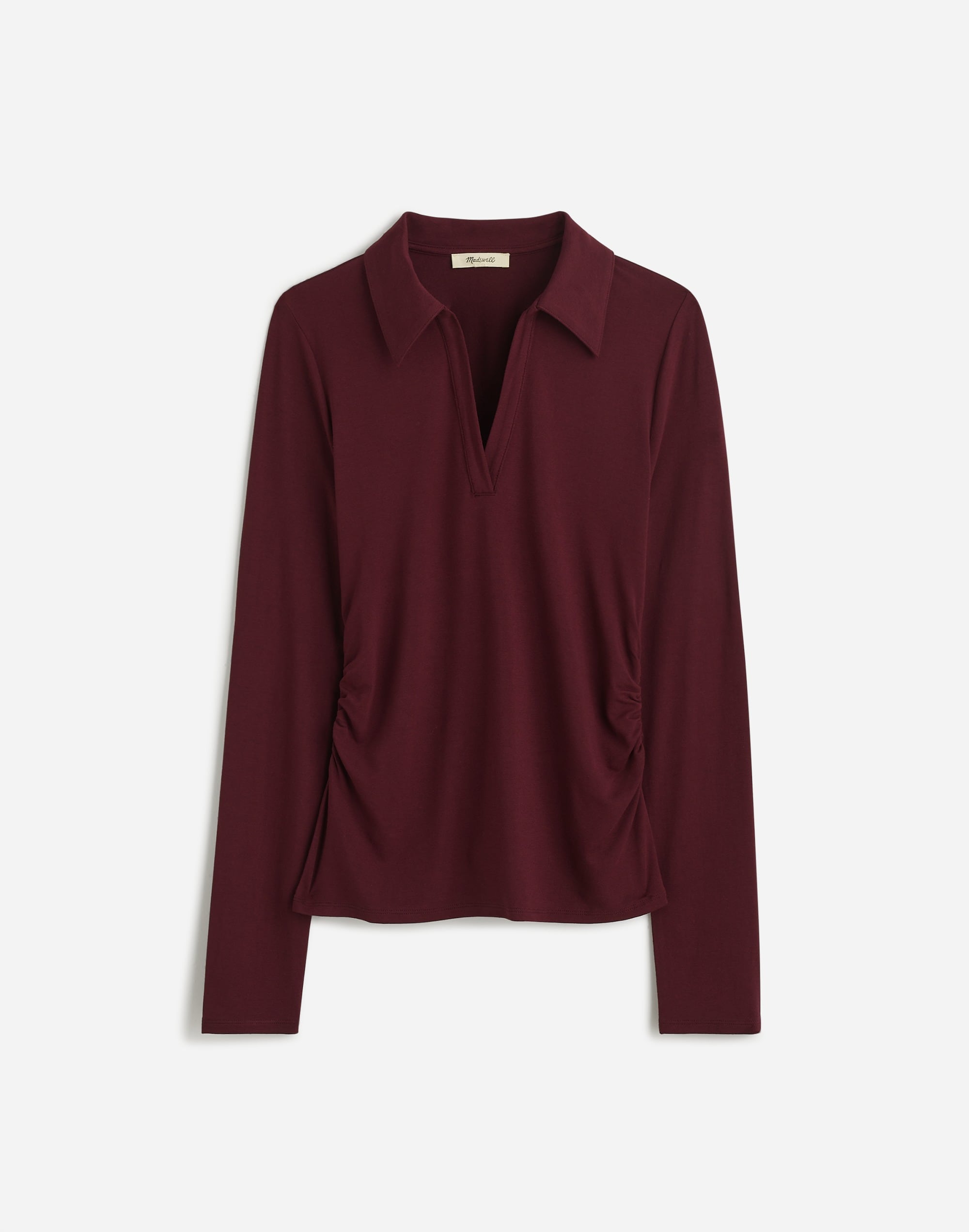 Side-Cinch Long-Sleeve Polo Top