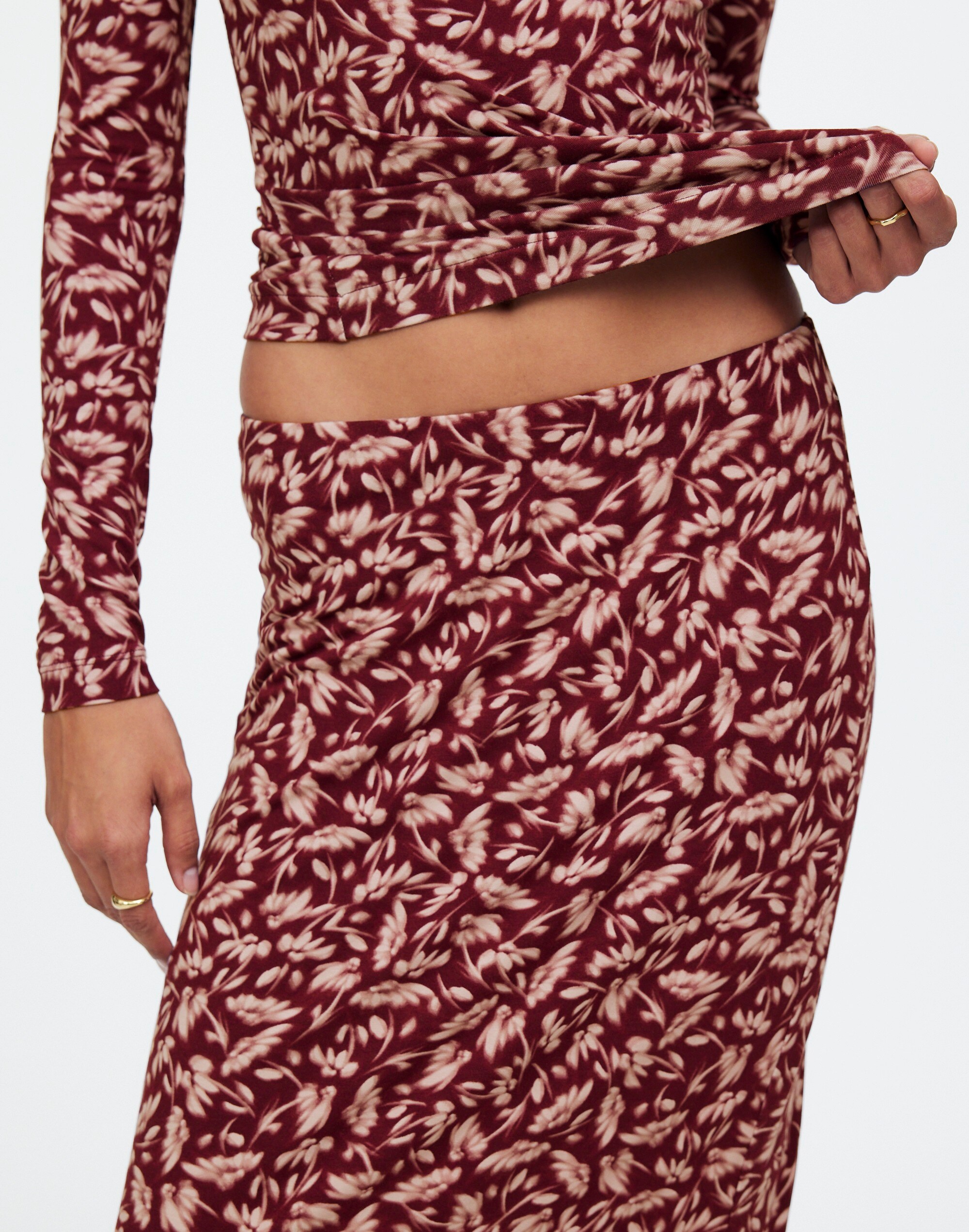 Drapey Rib Midi Skirt in Floral