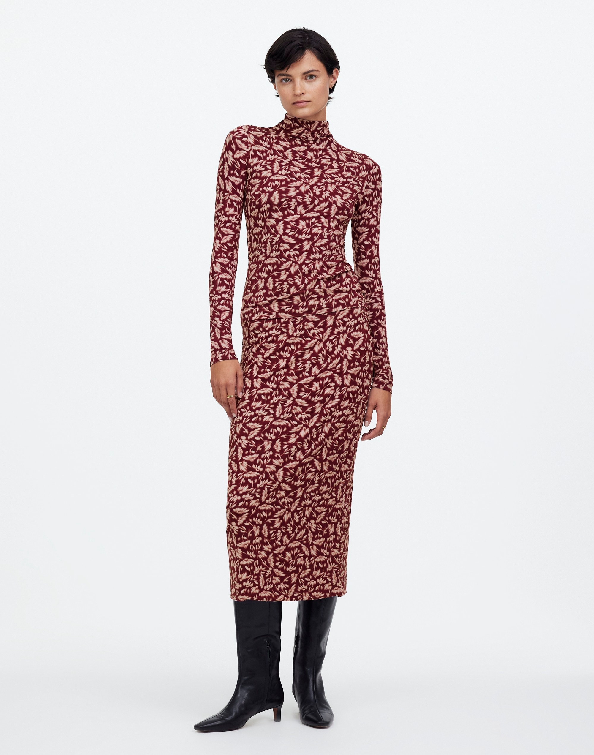 drapey rib midi skirt in floral