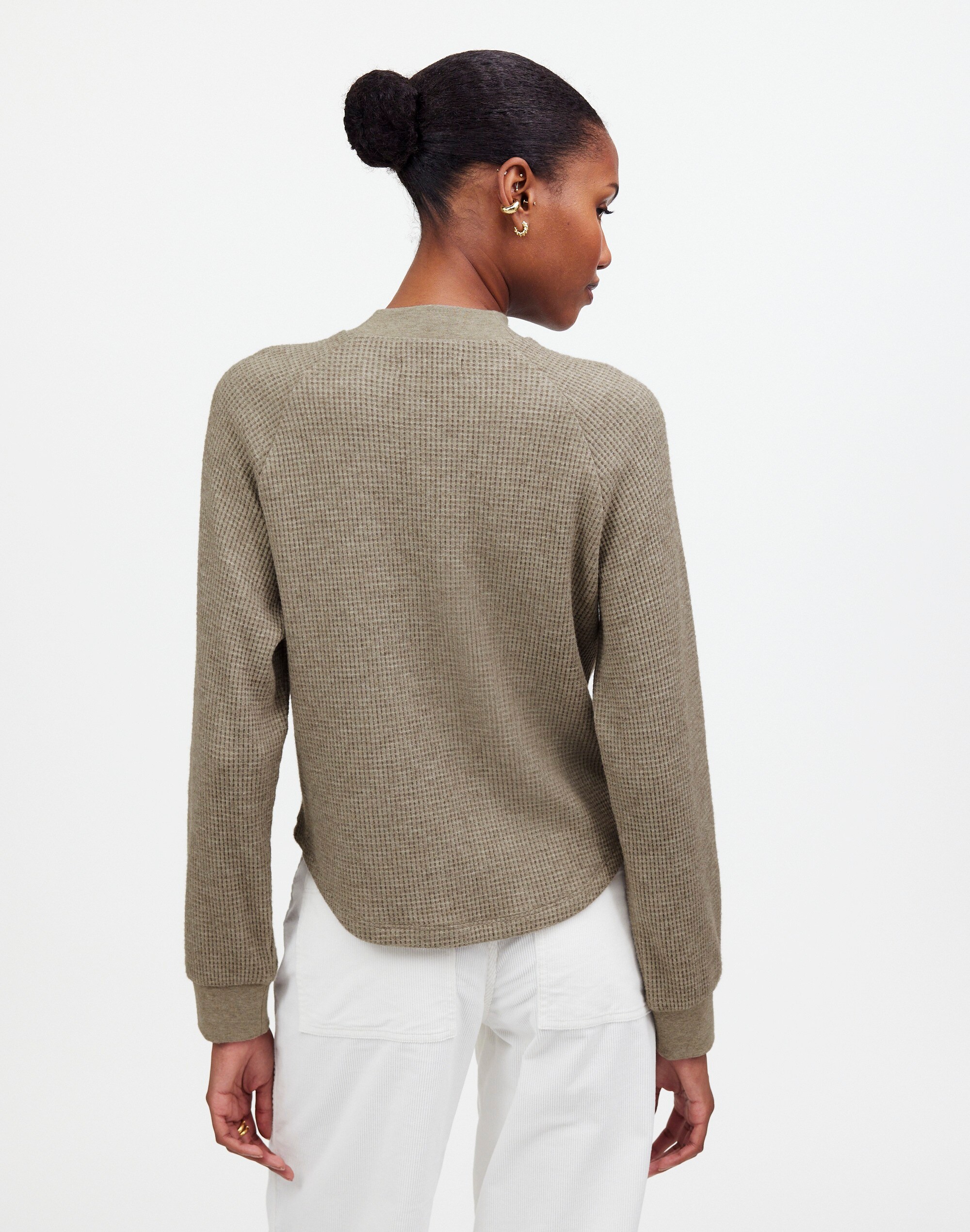 Waffle-Knit Long-Sleeve Crewneck Tee