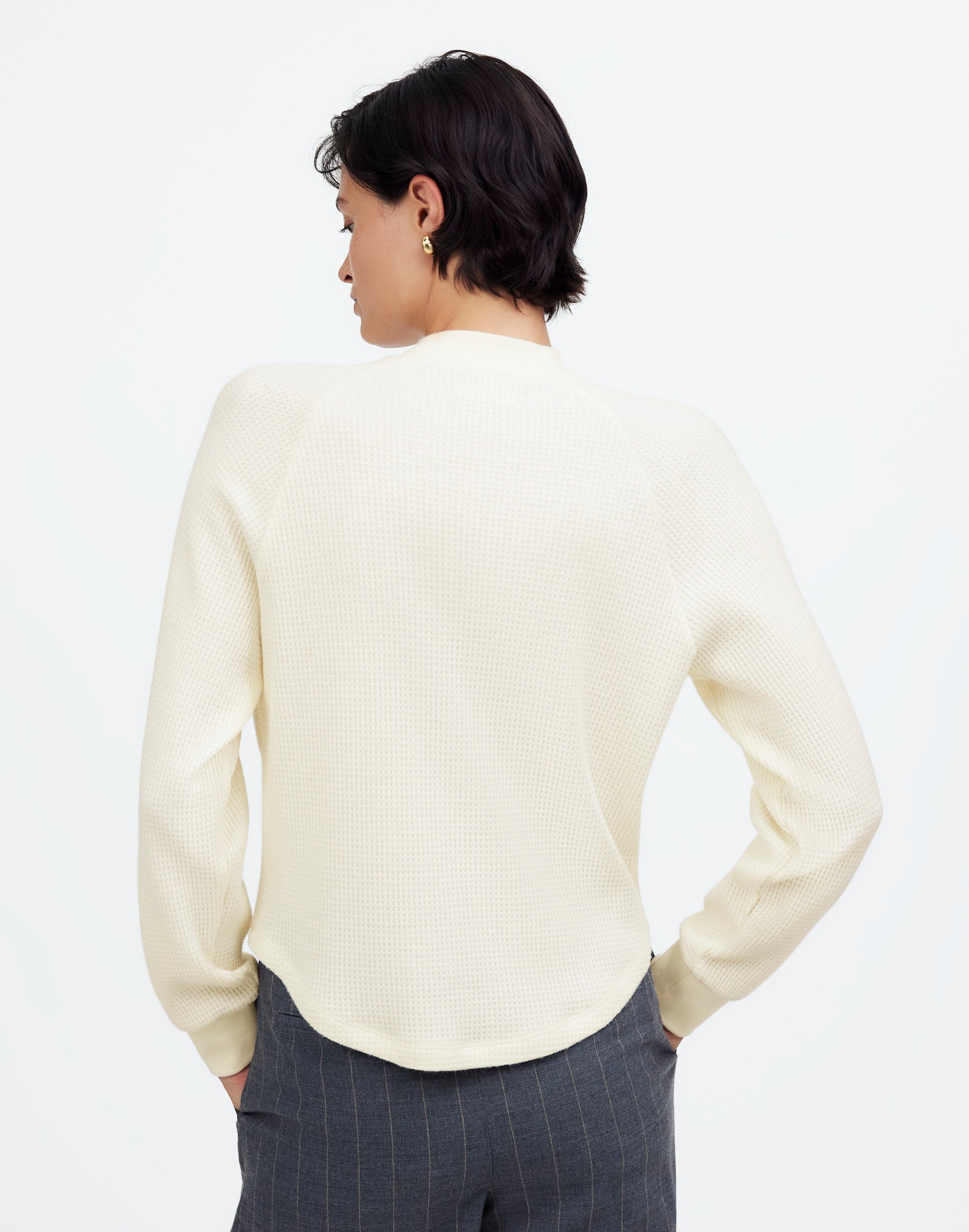 Waffle-Knit Long-Sleeve Crewneck Tee