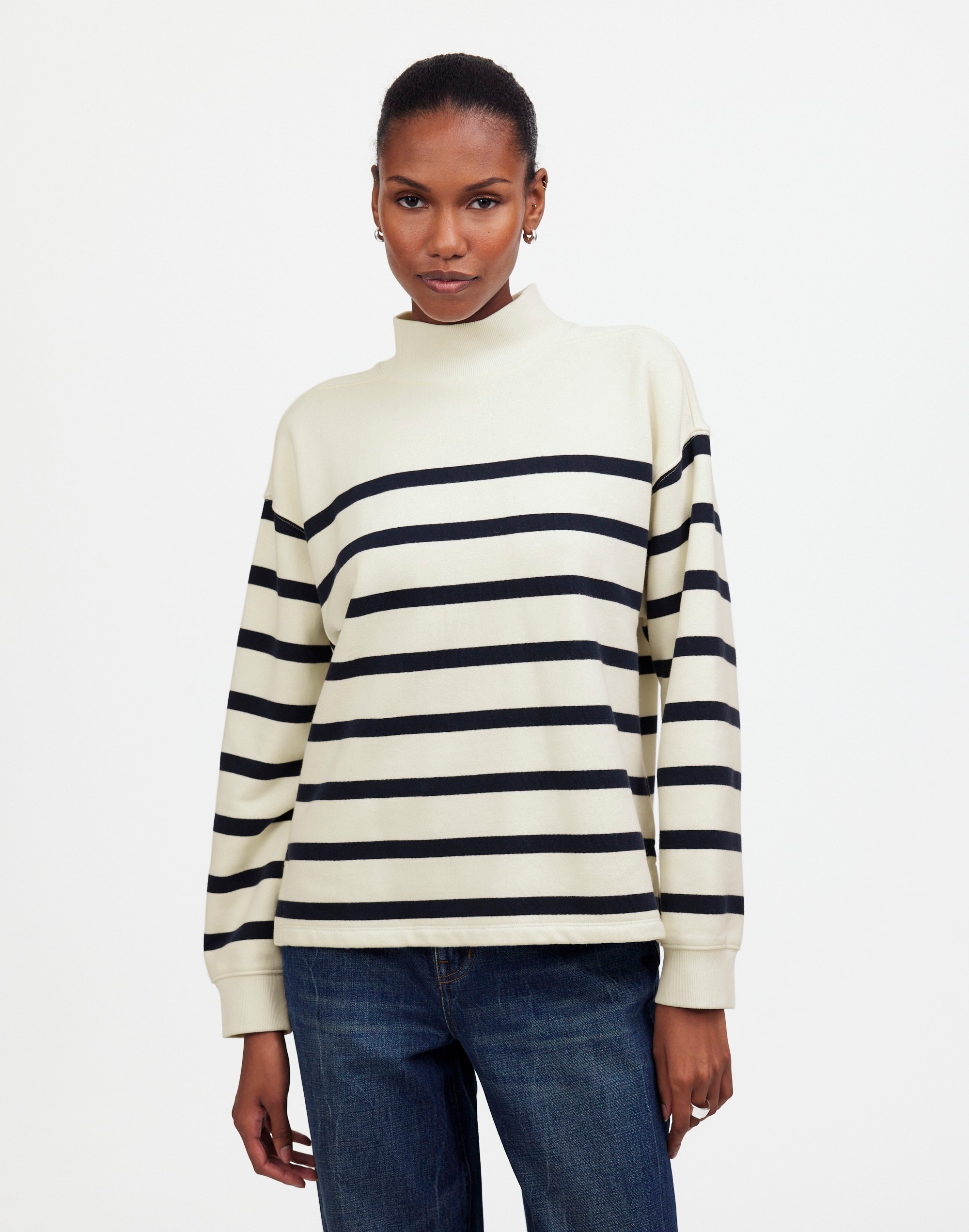 midweight mockneck sweatshirt in stripe