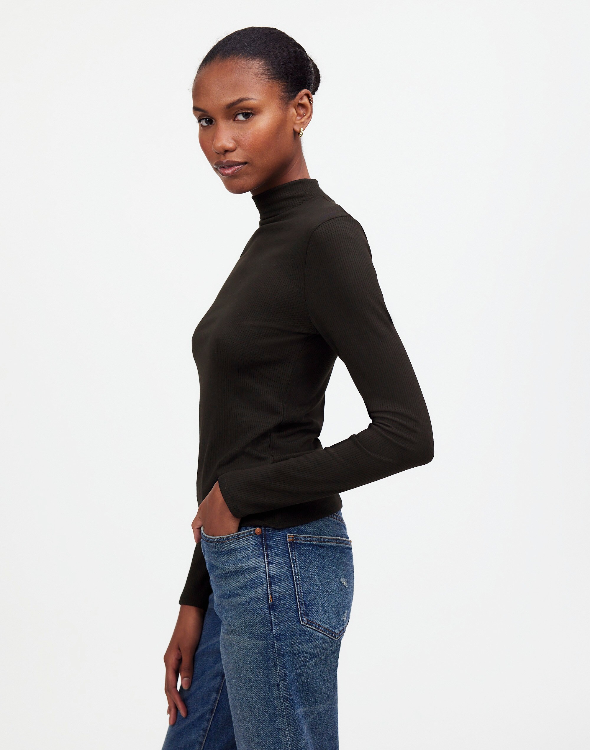 Drapey Rib Long-Sleeve Mockneck Top | Madewell