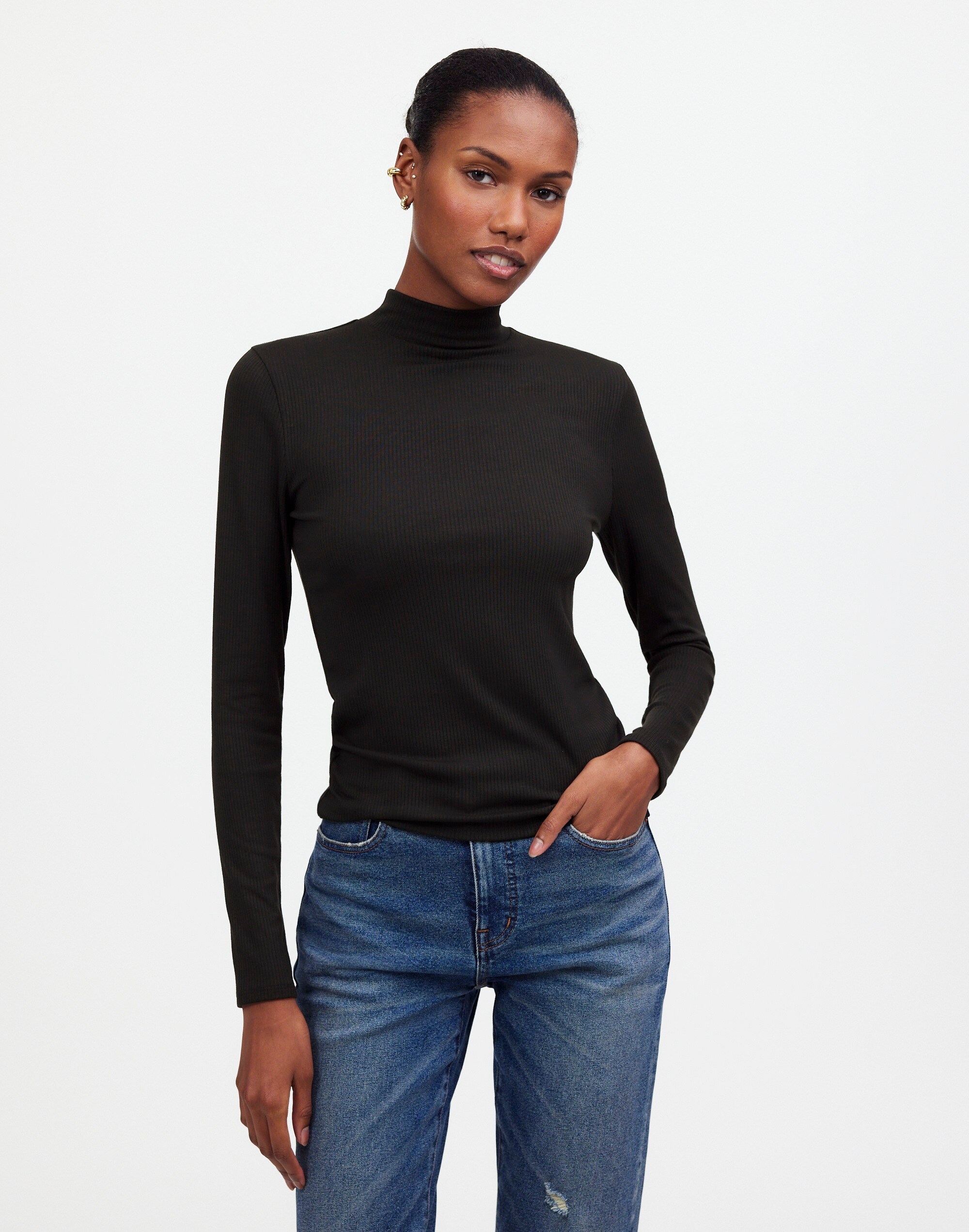 Drapey Rib Long-Sleeve Mockneck Top | Madewell