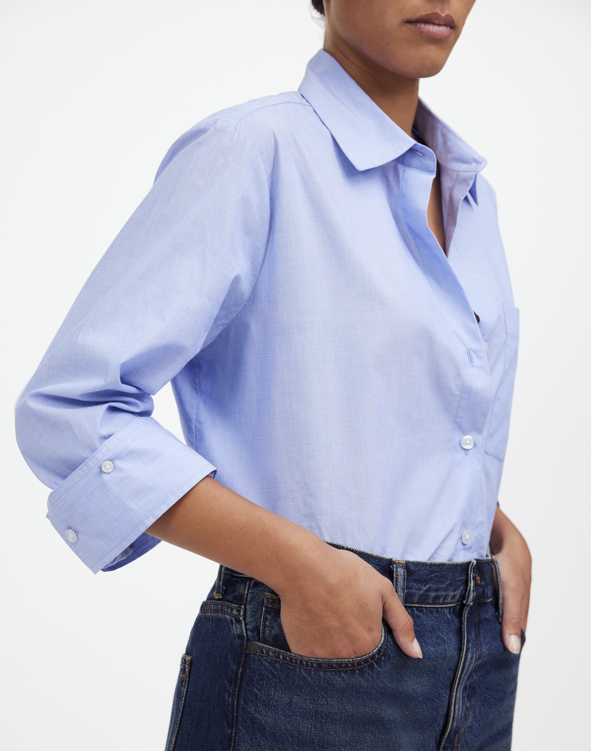 Easy Y-Neck Button-Up Shirt