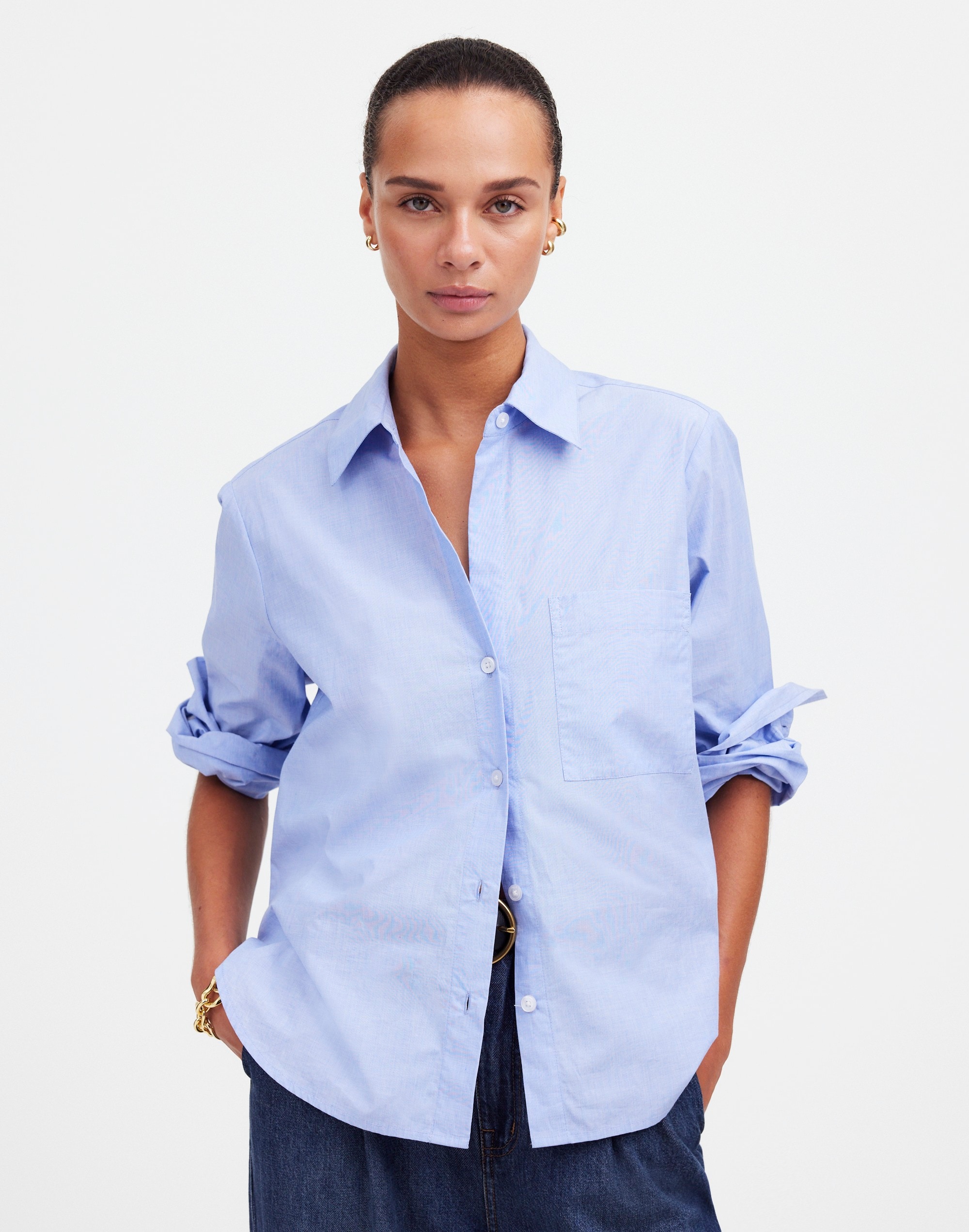 Easy Y-Neck Button-Up Shirt