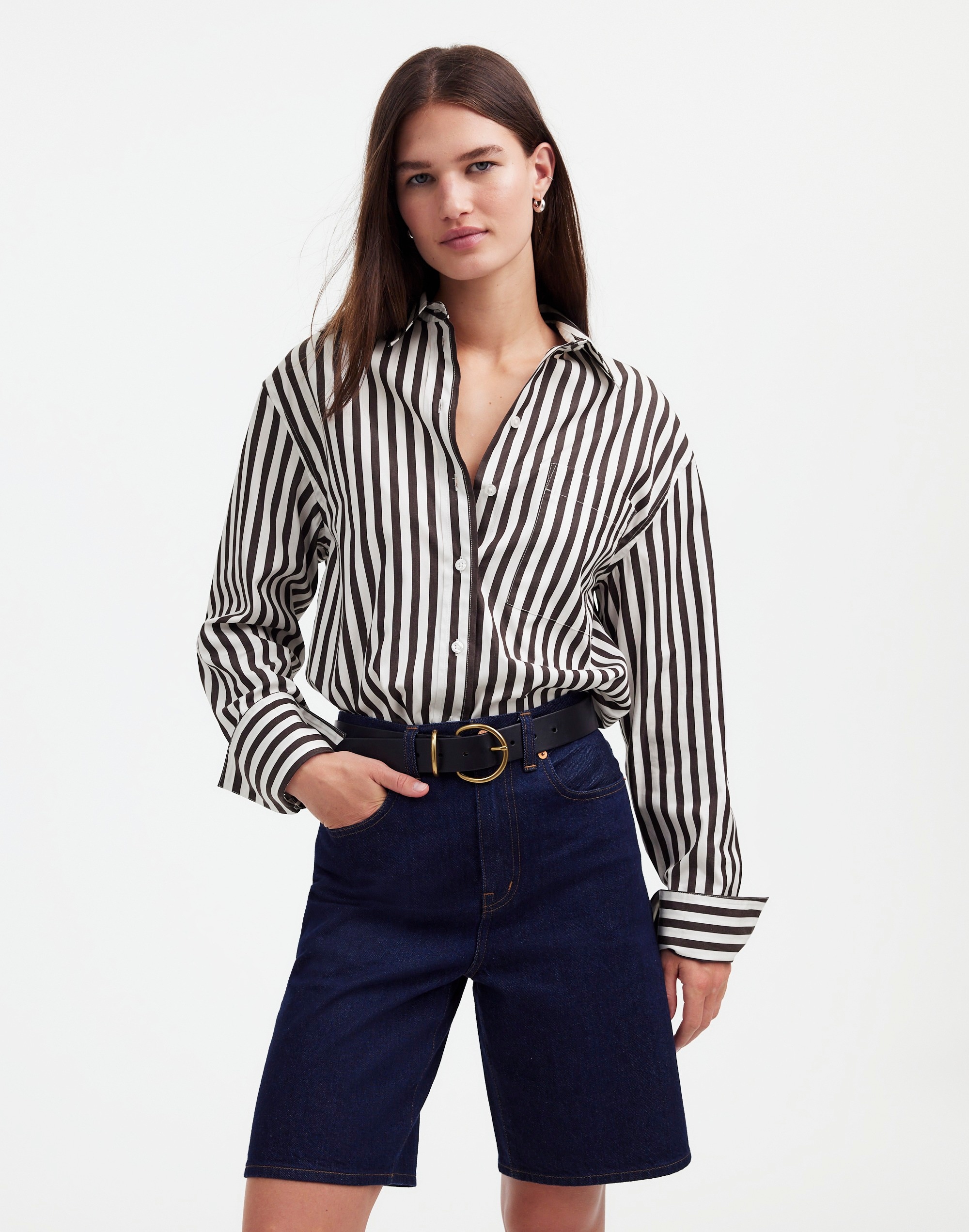 relaxed button-up shirt in stripe poplin