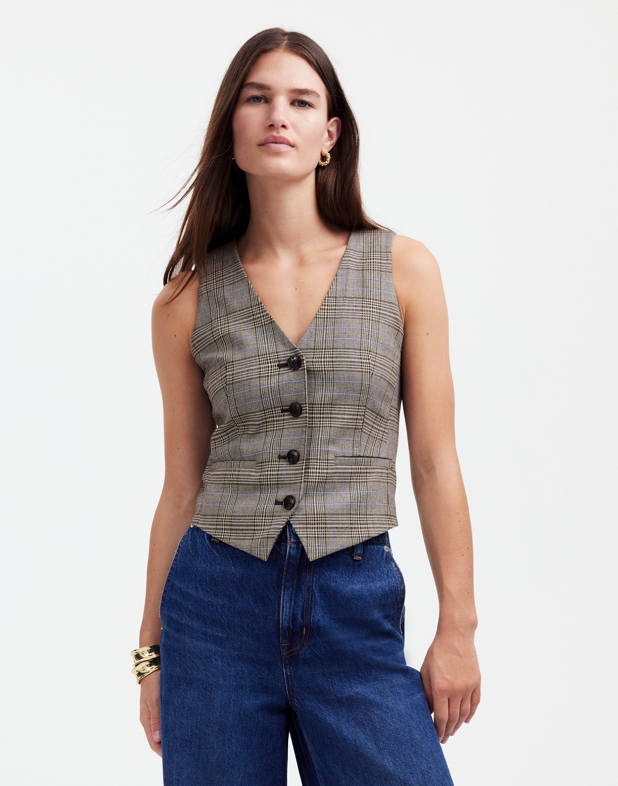 waisted vest in yarn-dyed plaid