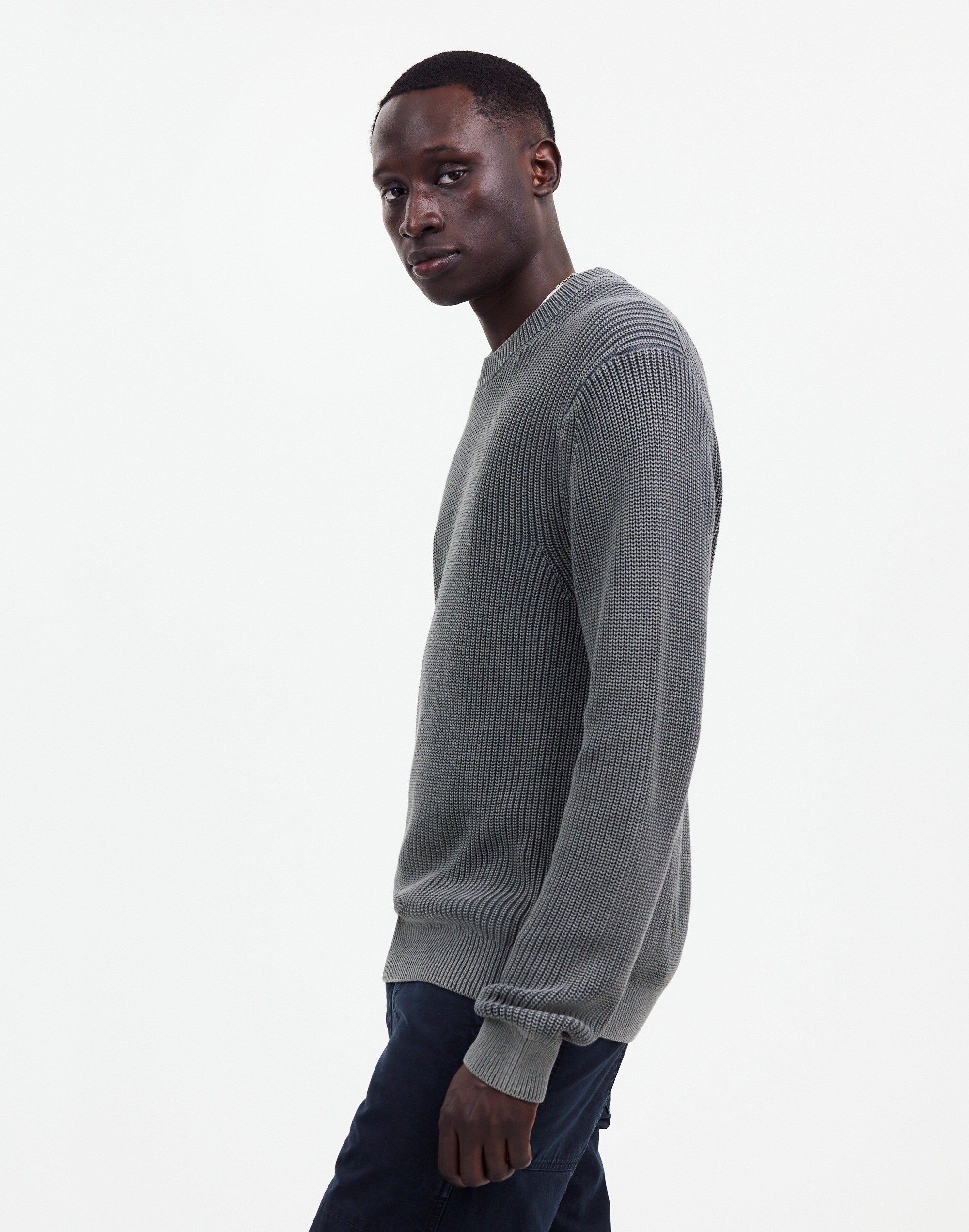 Cotton Shaker Stitch Crewneck Sweater