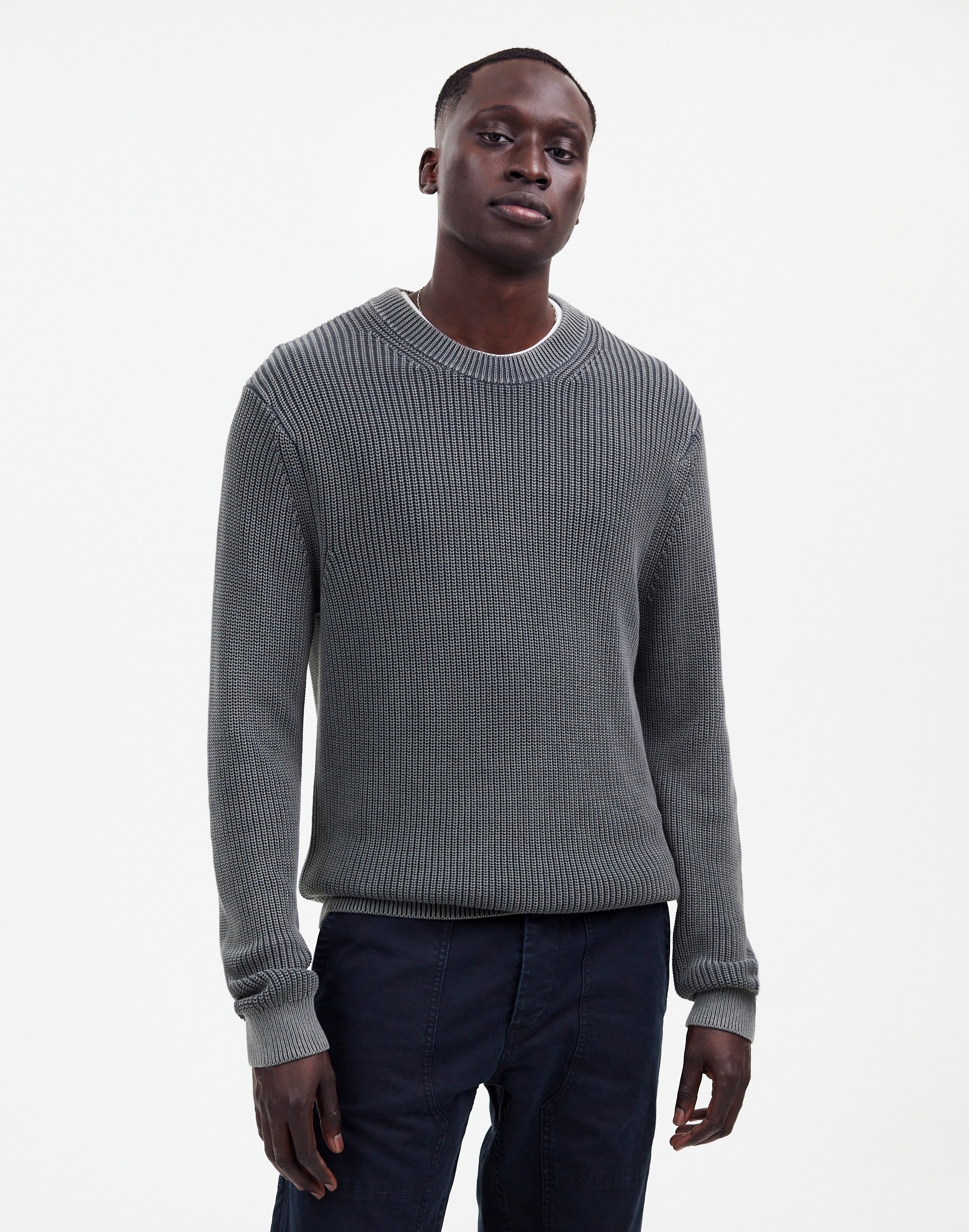 Cotton Shaker Stitch Crewneck Sweater