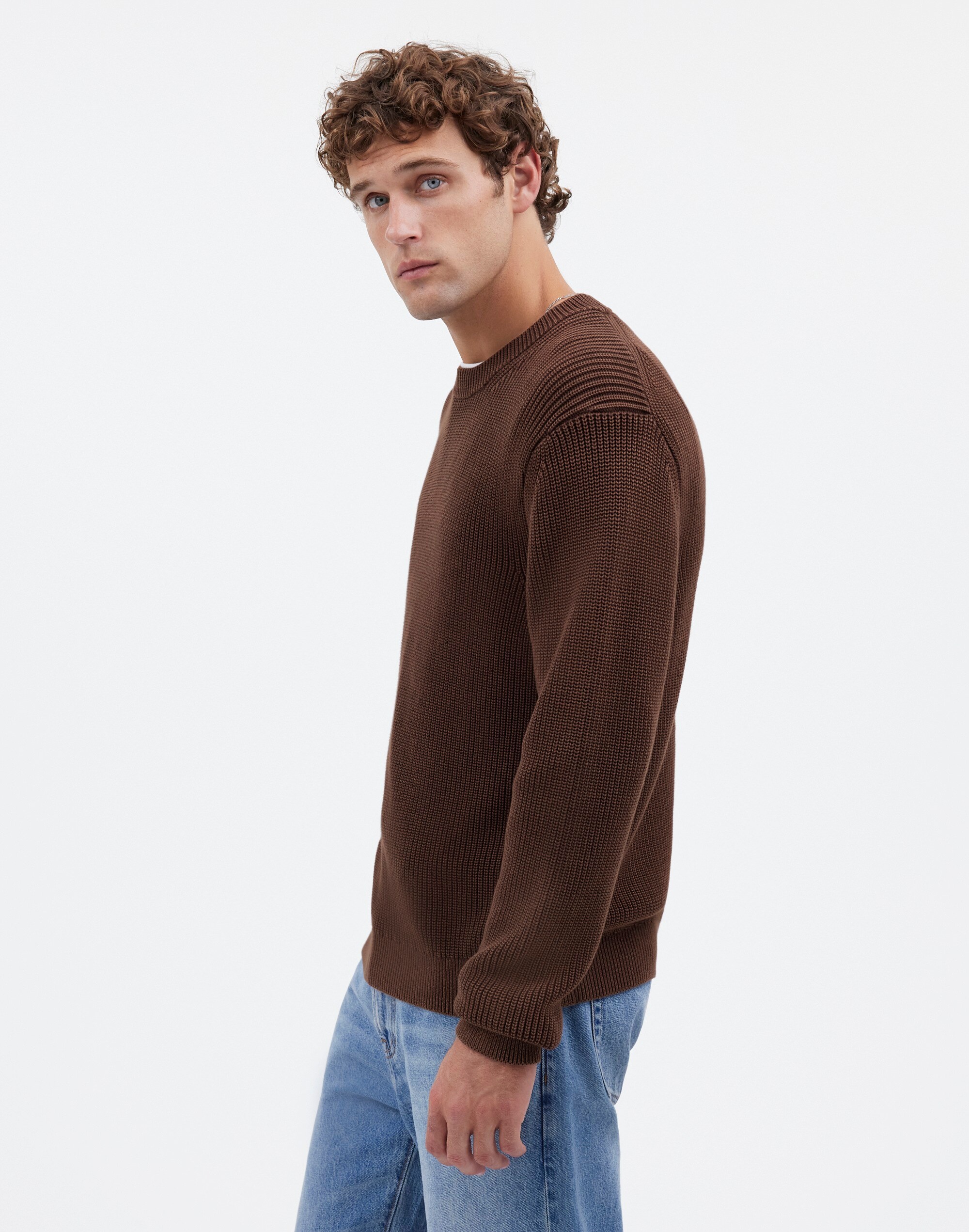 Cotton Shaker Stitch Crewneck Sweater