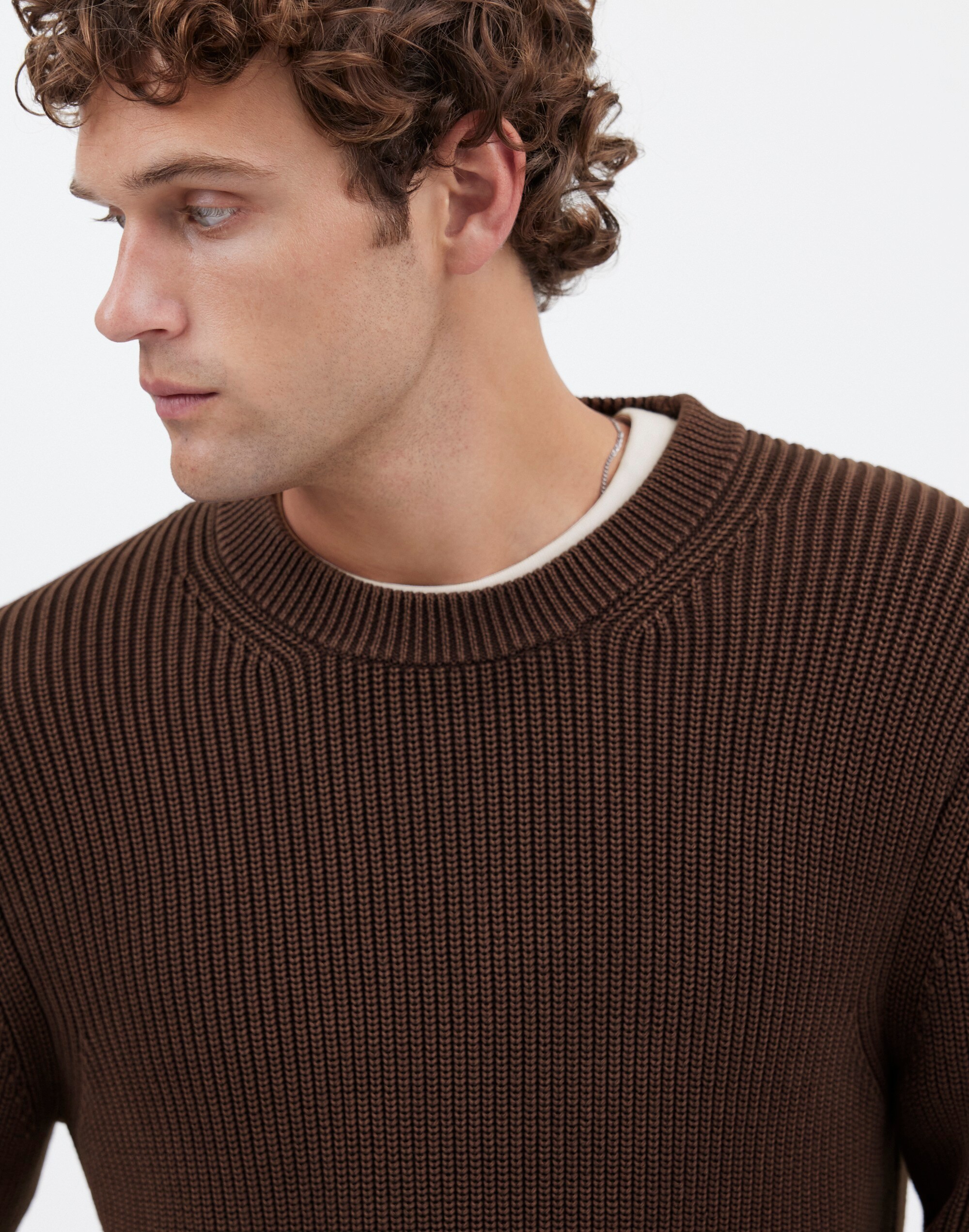 Cotton Shaker Stitch Crewneck Sweater