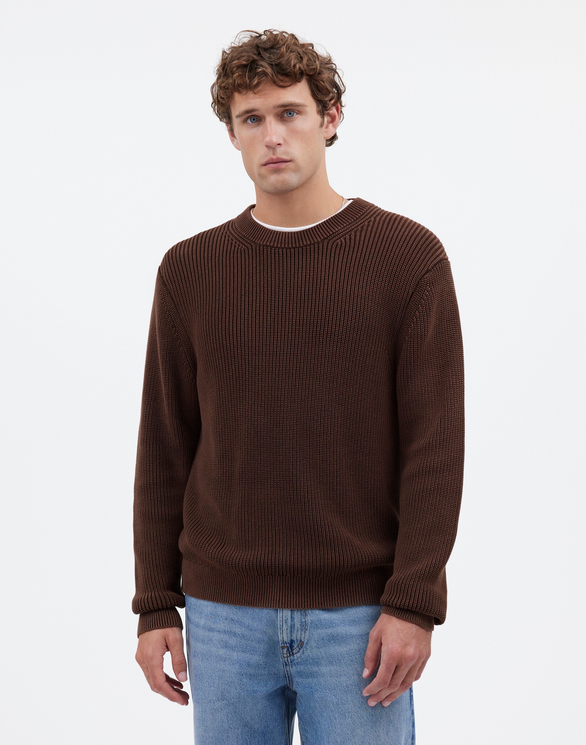 Cotton Shaker Stitch Crewneck Sweater