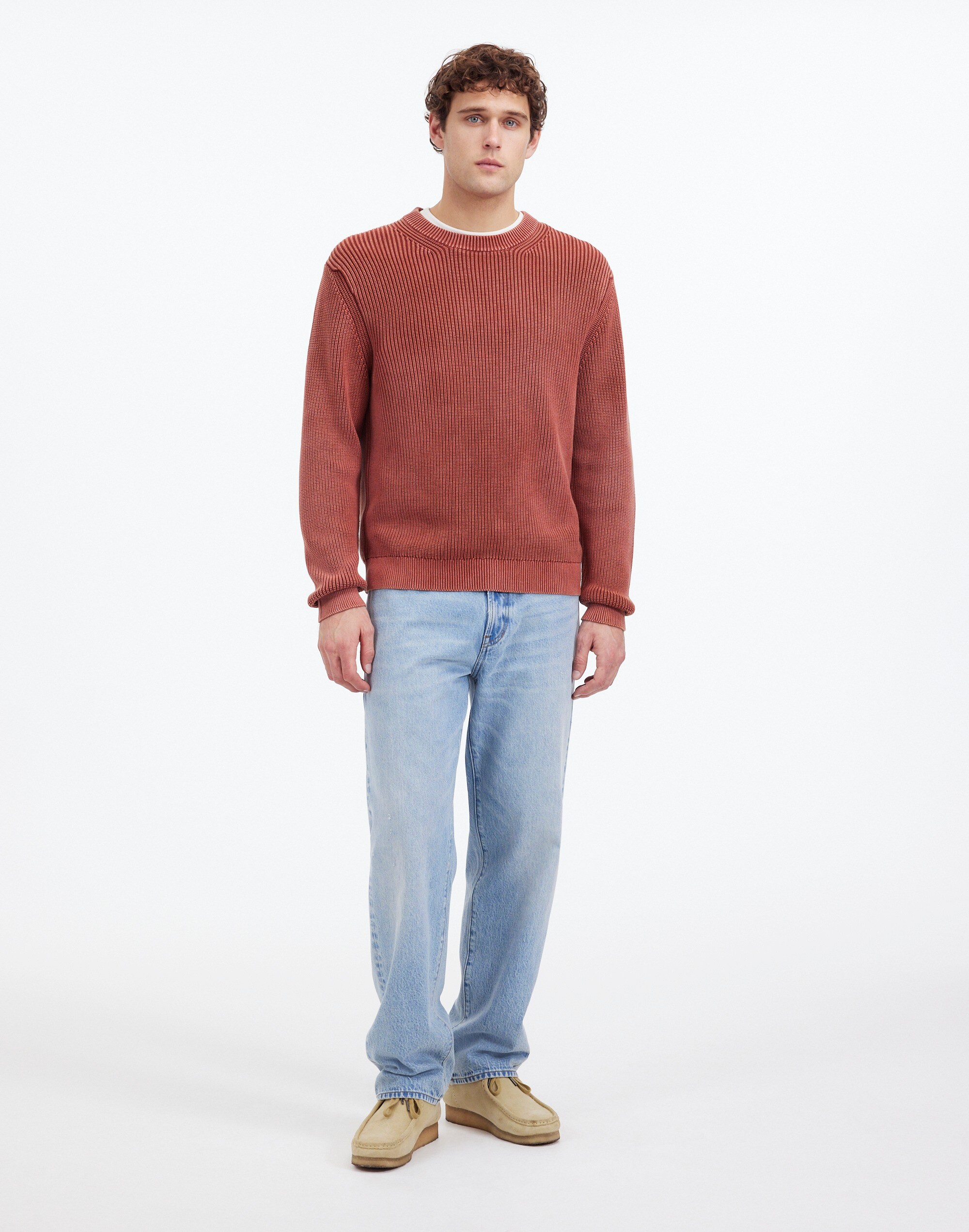 Cotton Shaker Stitch Crewneck Sweater