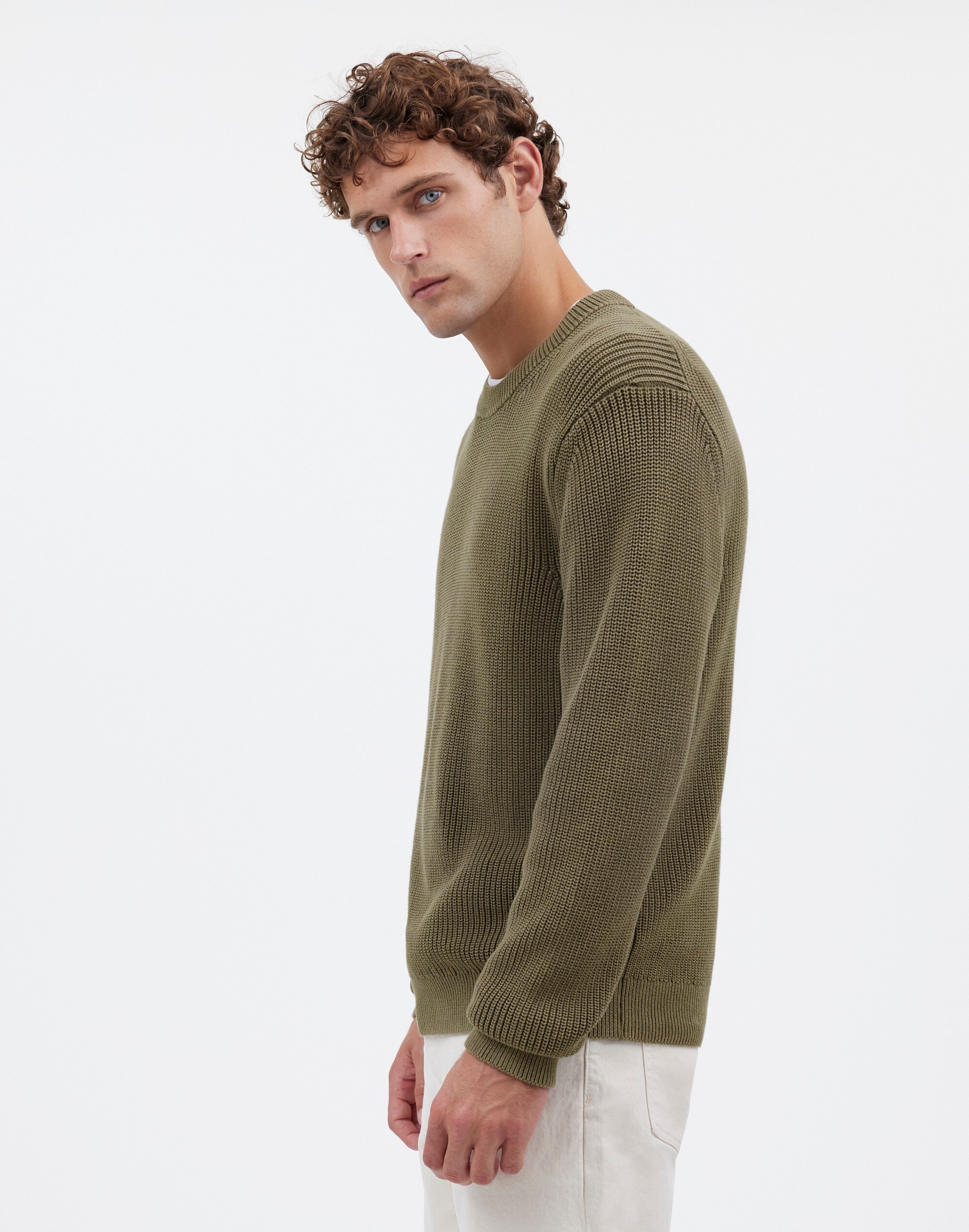 Cotton Shaker Stitch Crewneck Sweater