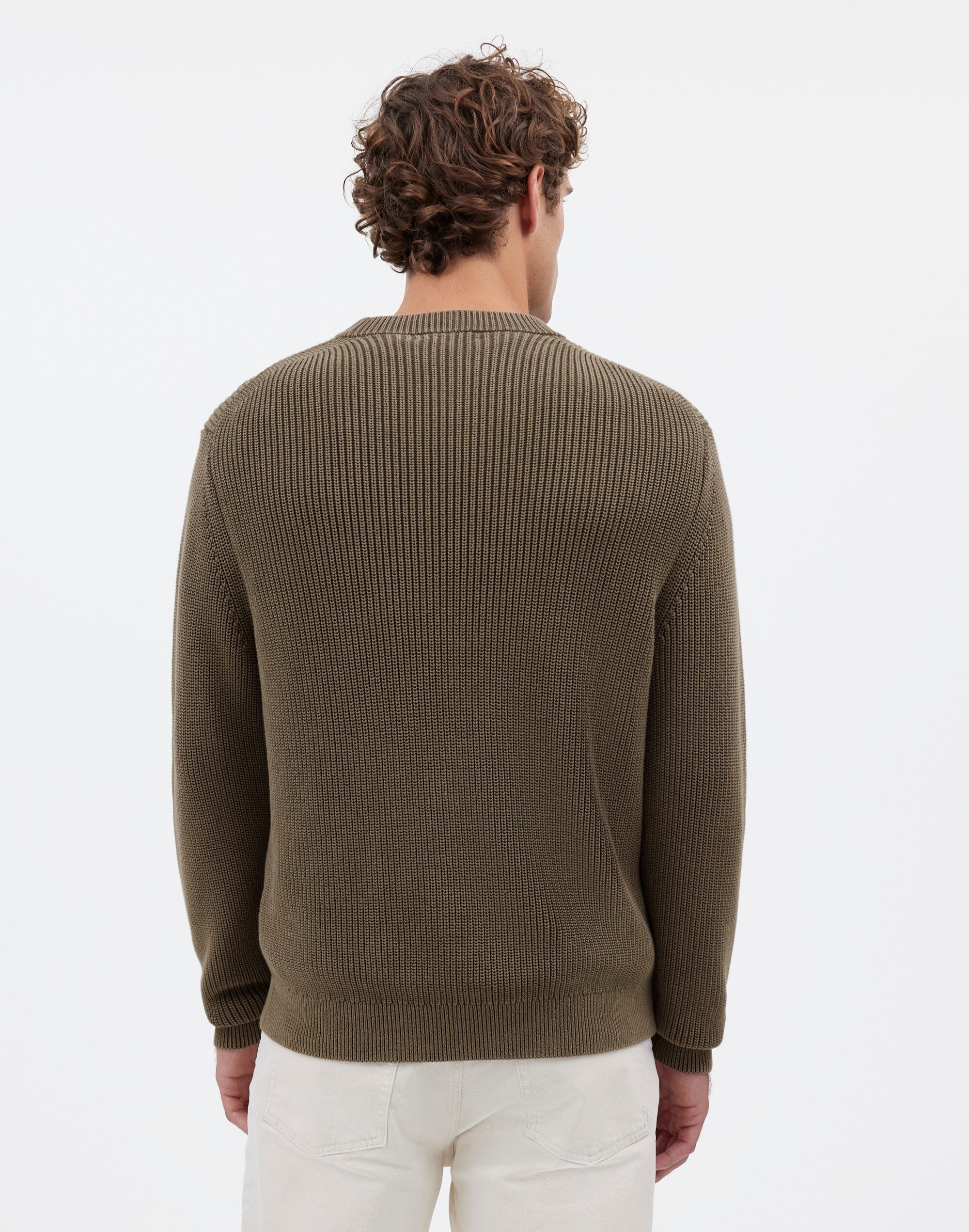 Cotton Shaker Stitch Crewneck Sweater
