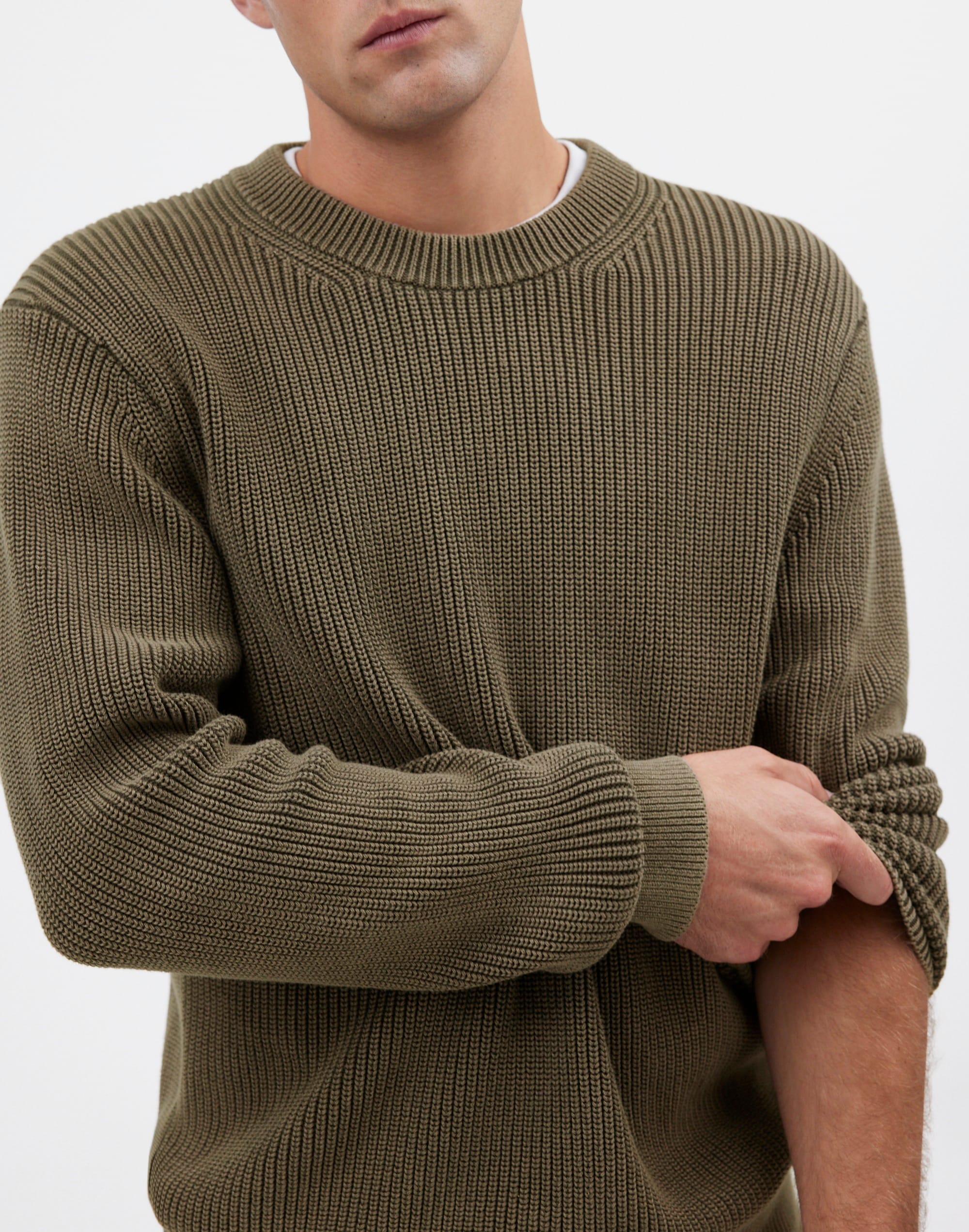 Cotton Shaker Stitch Crewneck Sweater