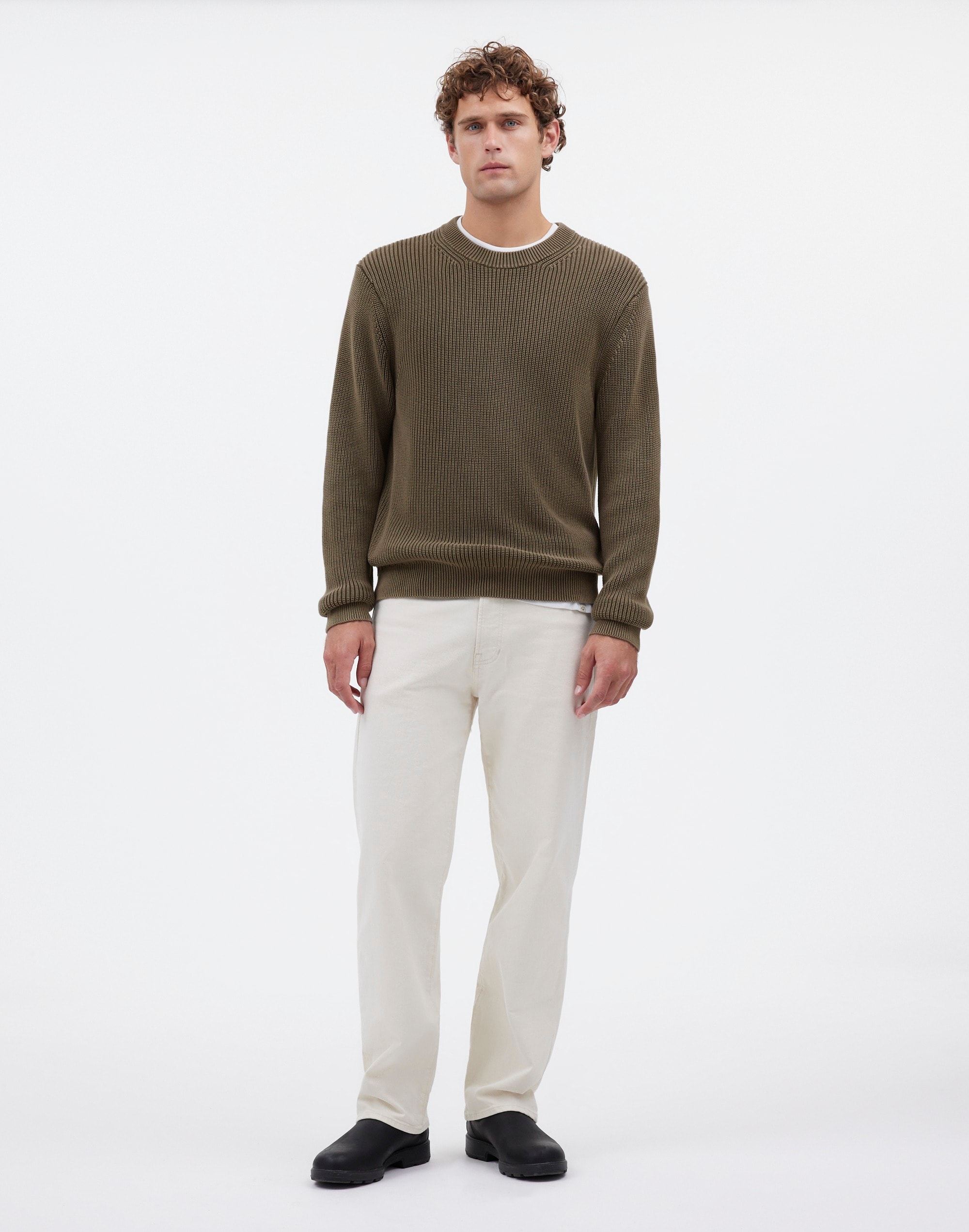 Cotton Shaker Stitch Crewneck Sweater