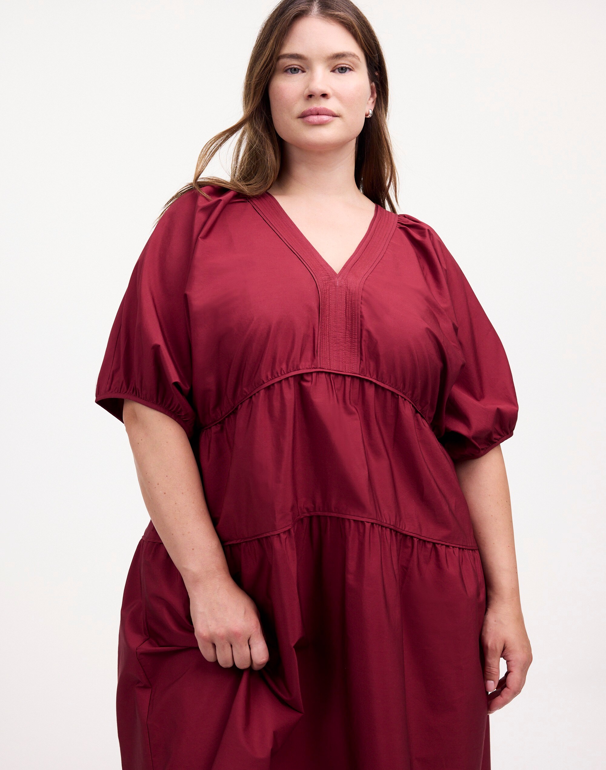 Plus Puff-Sleeve Mini Dress in Poplin