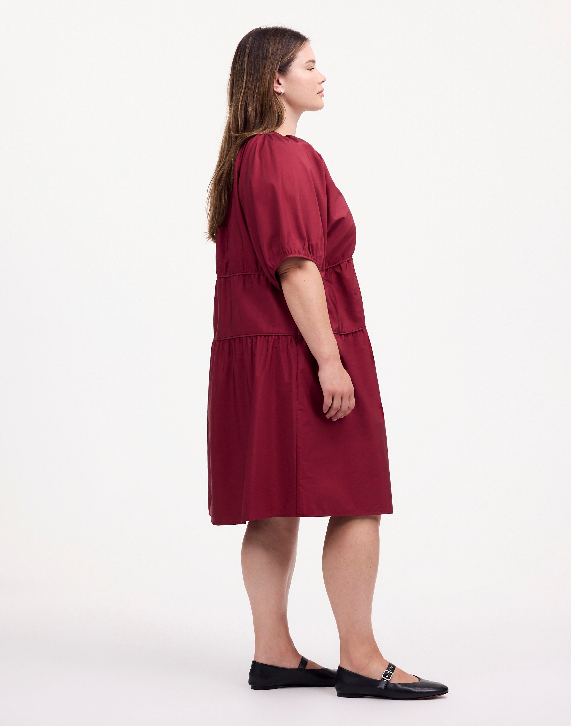 Plus Puff-Sleeve Mini Dress in Poplin