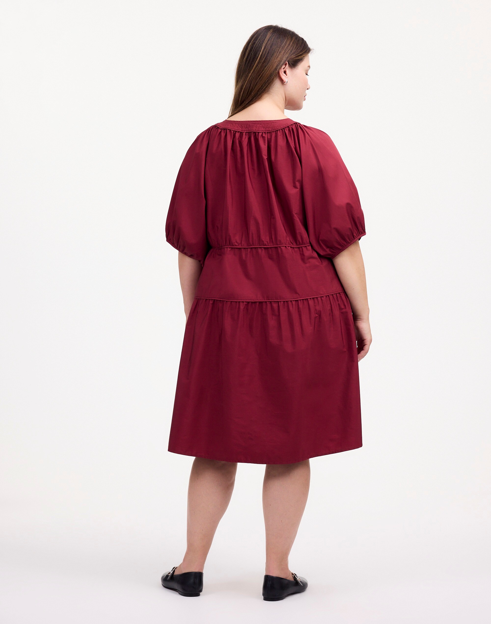 Plus Puff-Sleeve Mini Dress in Poplin