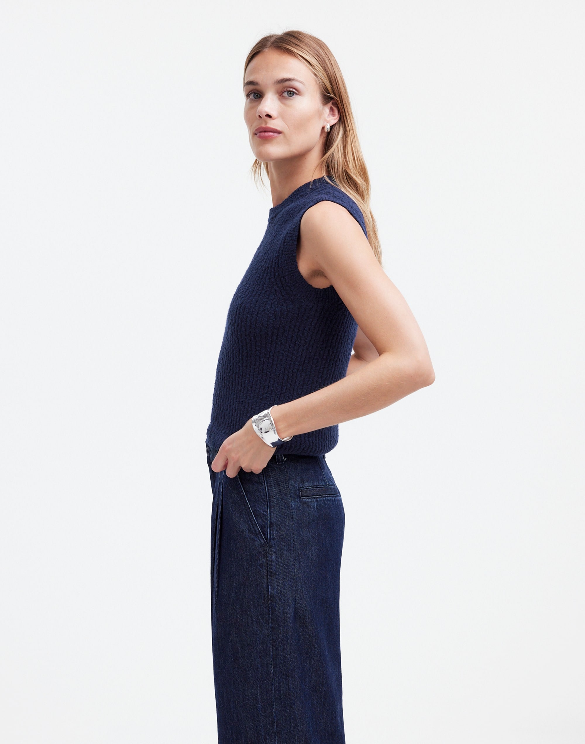 Boucl&eacute;-Knit Sweater Tank in true midnight image 3