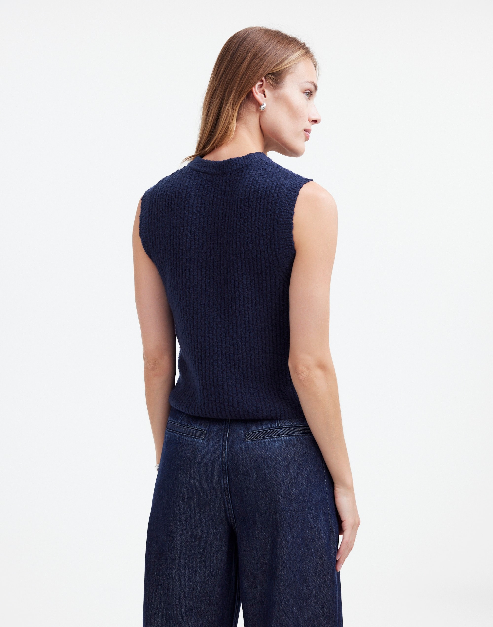 Boucl&eacute;-Knit Sweater Tank in true midnight image 4
