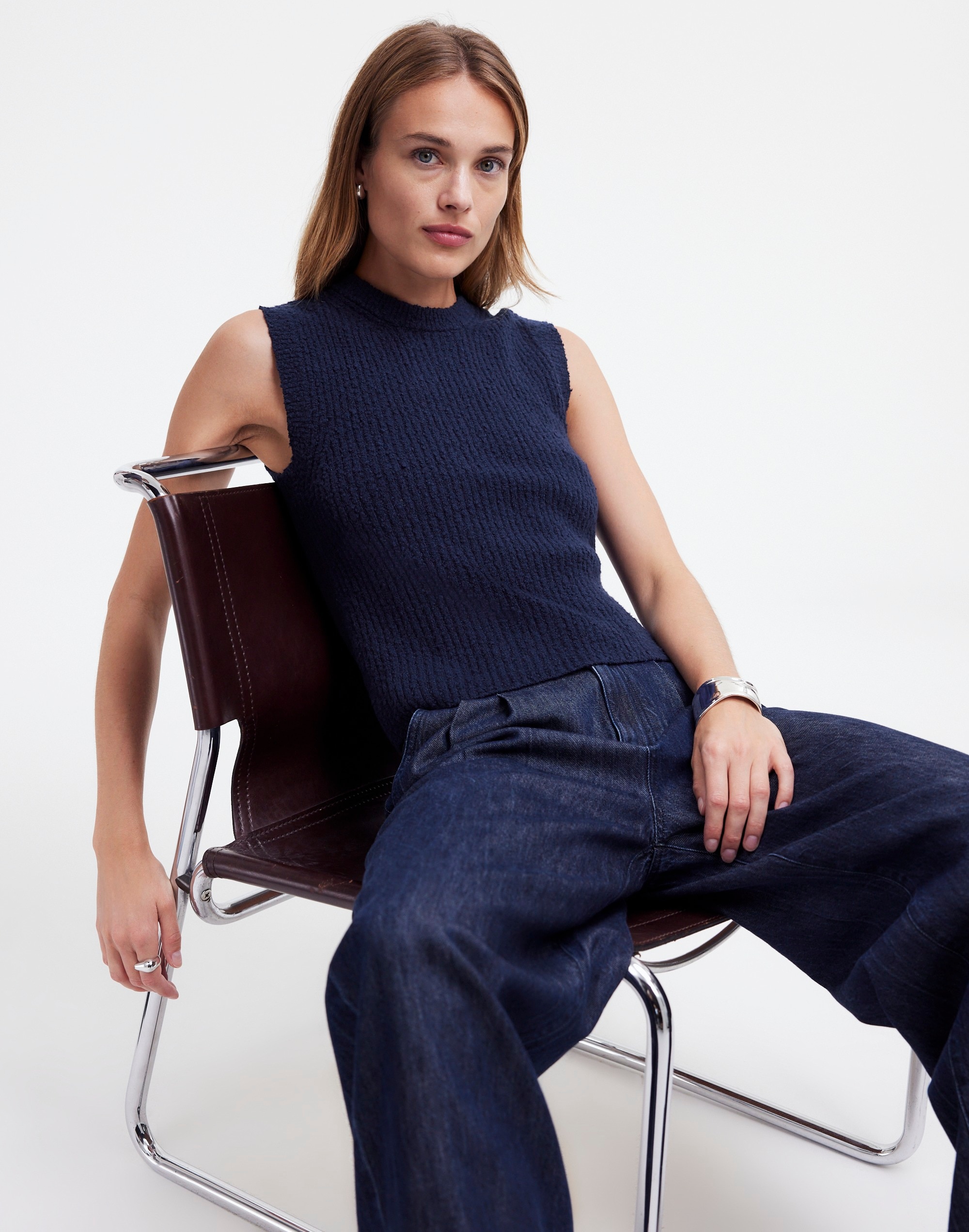 Boucl&eacute;-Knit Sweater Tank in true midnight image 5