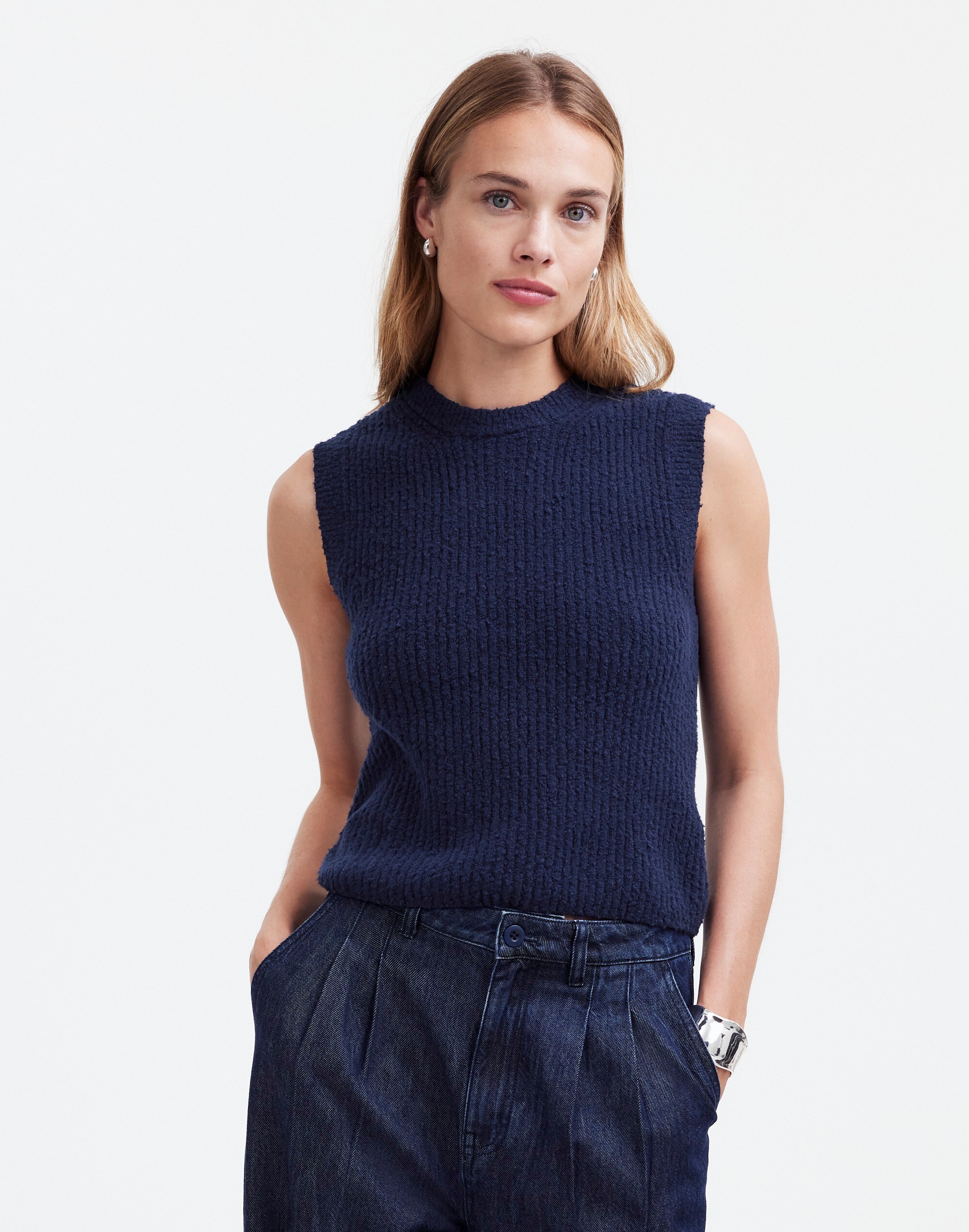 Boucl&eacute;-Knit Sweater Tank in true midnight image 1